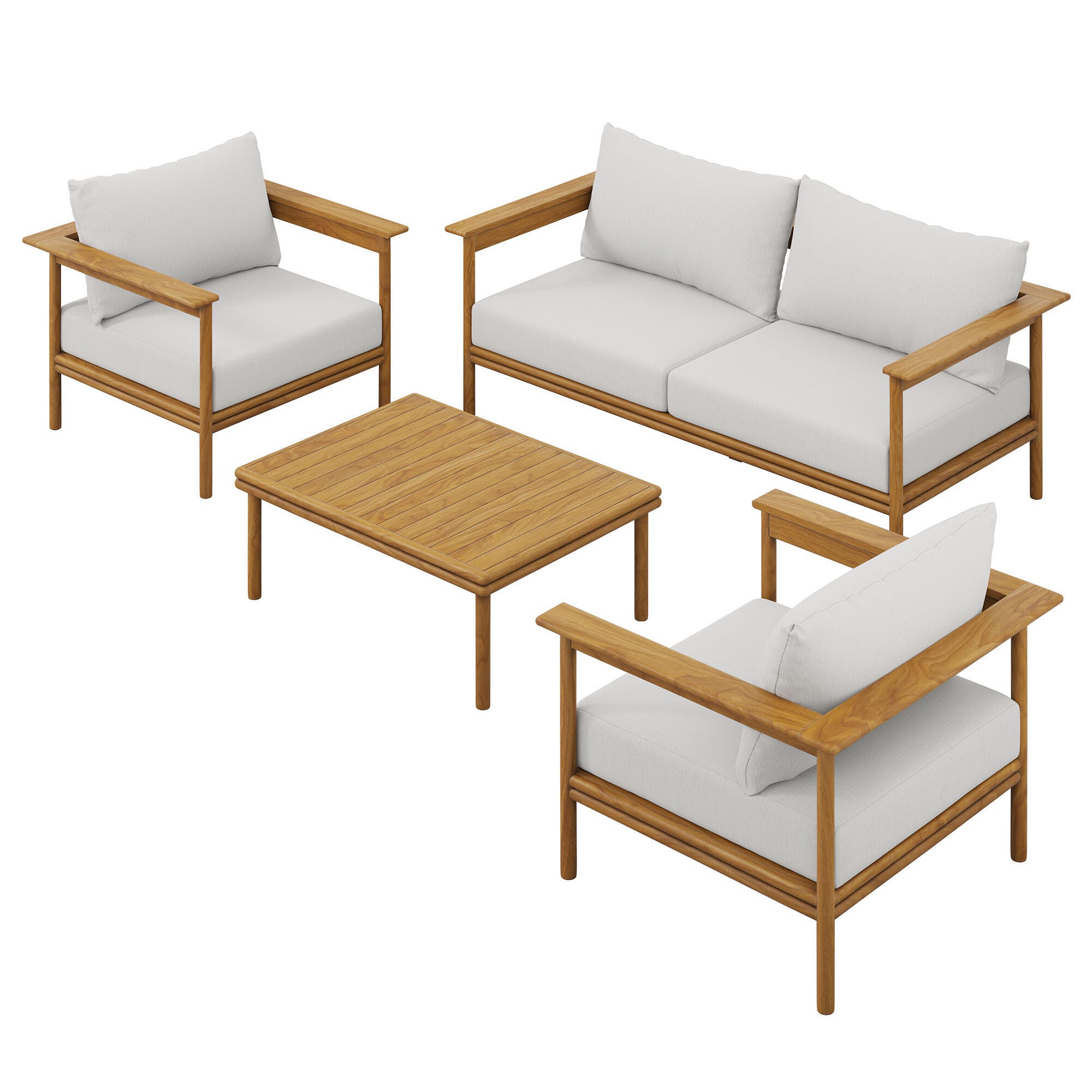 Modway Wren Outdoor Loveseat and 2 Chairs with Coffee Table, Natural/Sail, large