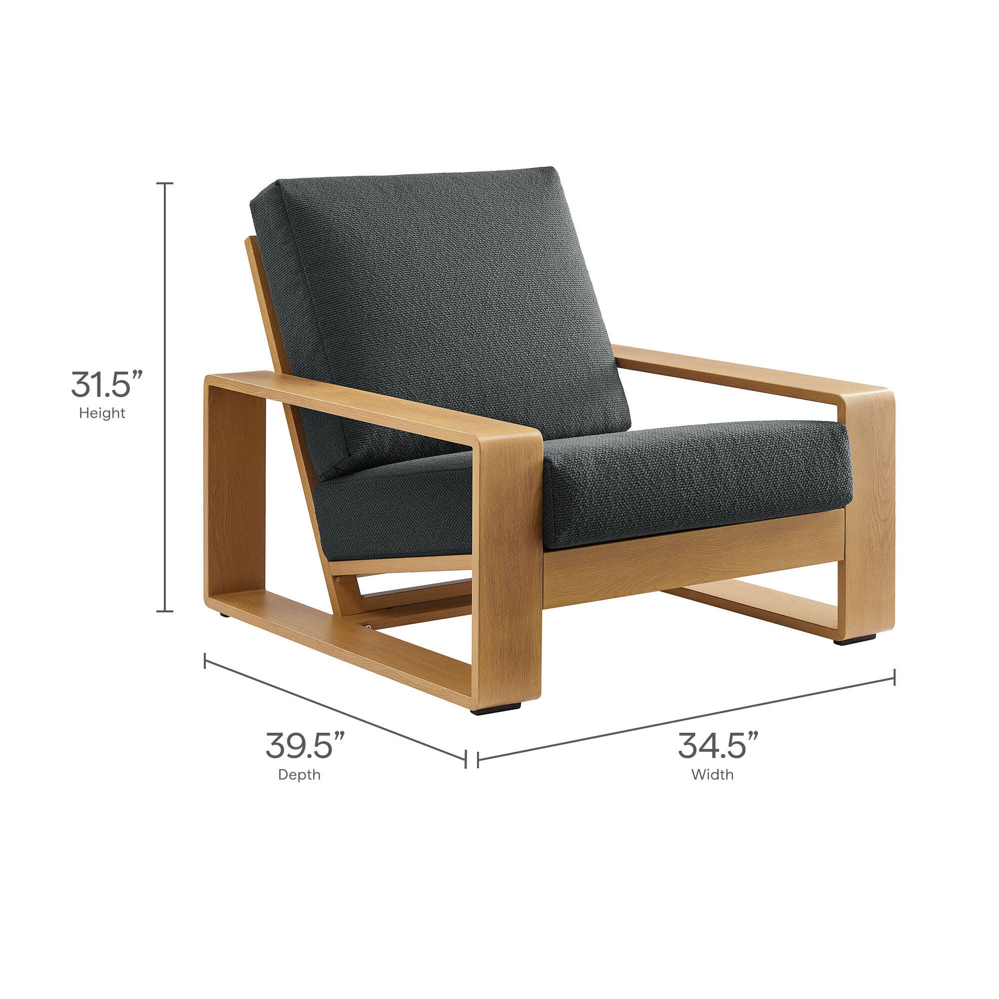 Modway Lirienne Solid Outdoor Sofa and 2 Chairs with Coffee Table, Charcoal/Natural, large