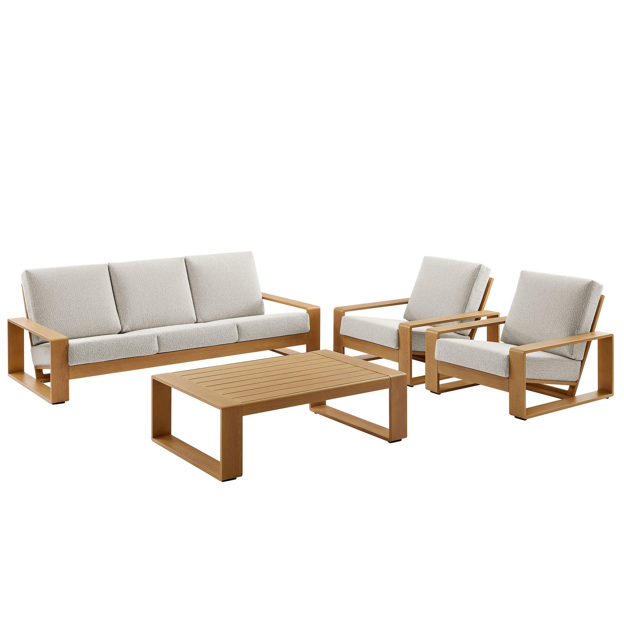 Modway Lirienne Solid Outdoor Sofa and 2 Chairs with Coffee Table, Ivory/Natural, large