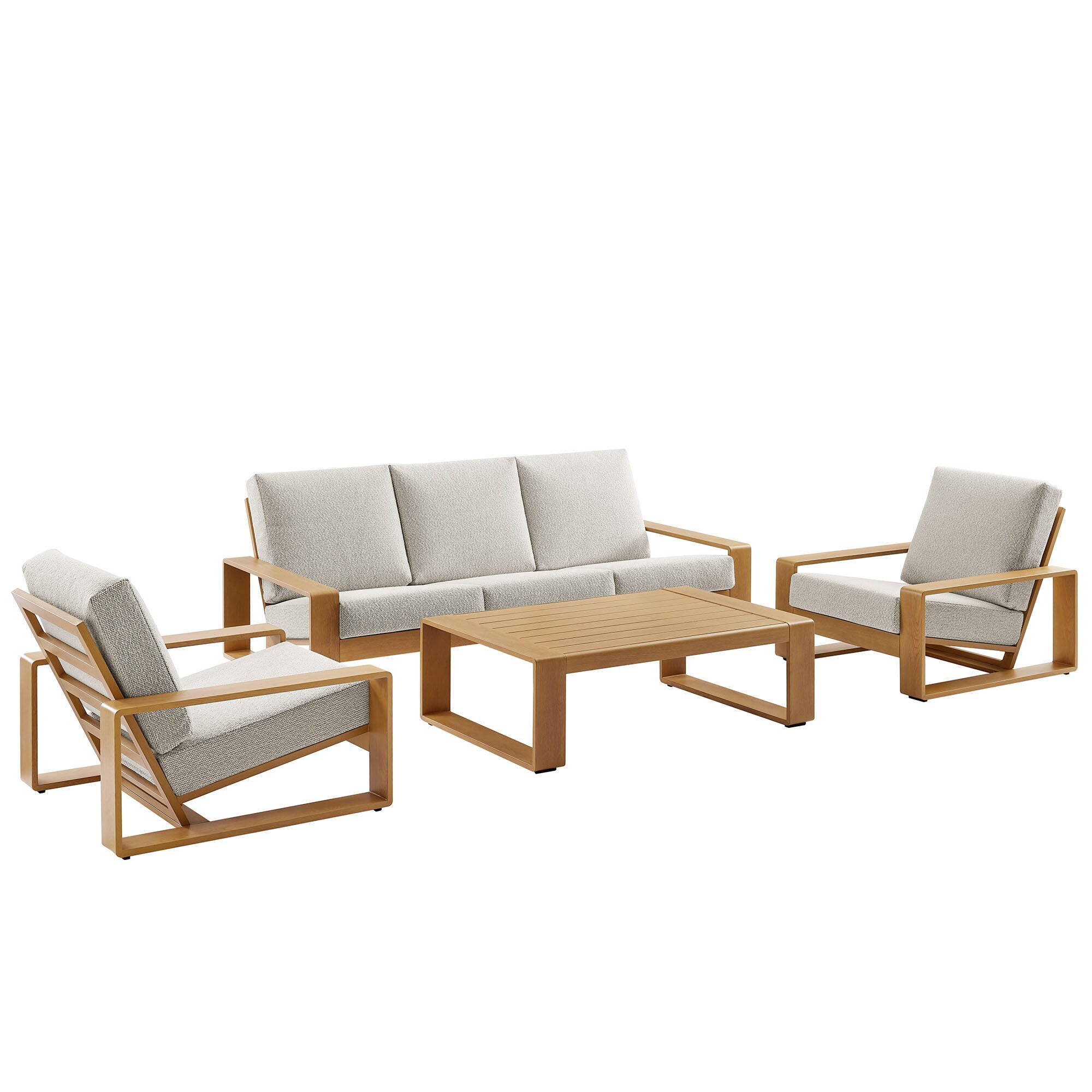 Modway Lirienne Solid Outdoor Sofa and 2 Chairs with Coffee Table, Ivory/Natural, large