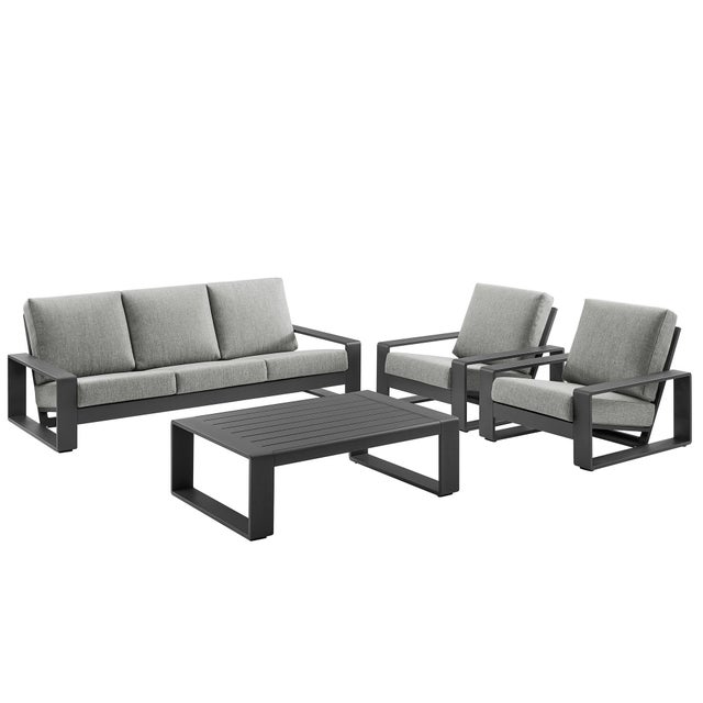 Modway Lirienne Solid Outdoor Sofa and 2 Chairs with Coffee Table
