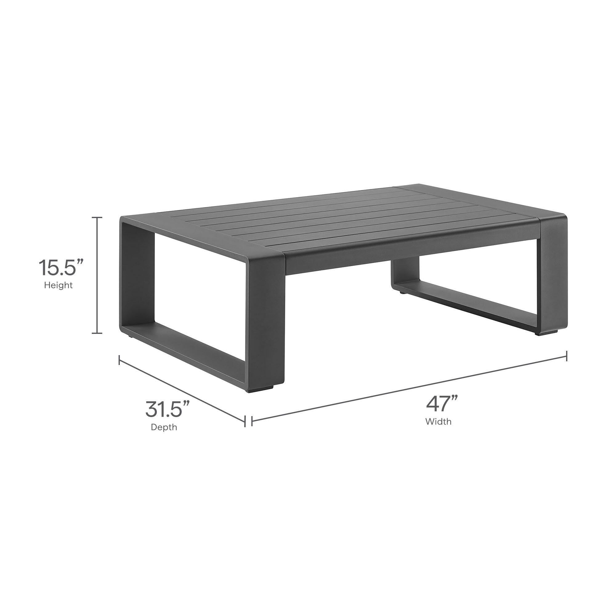 Modway Lirienne Solid Outdoor Sofa and 2 Chairs with Coffee Table, Light Gray/Black, large