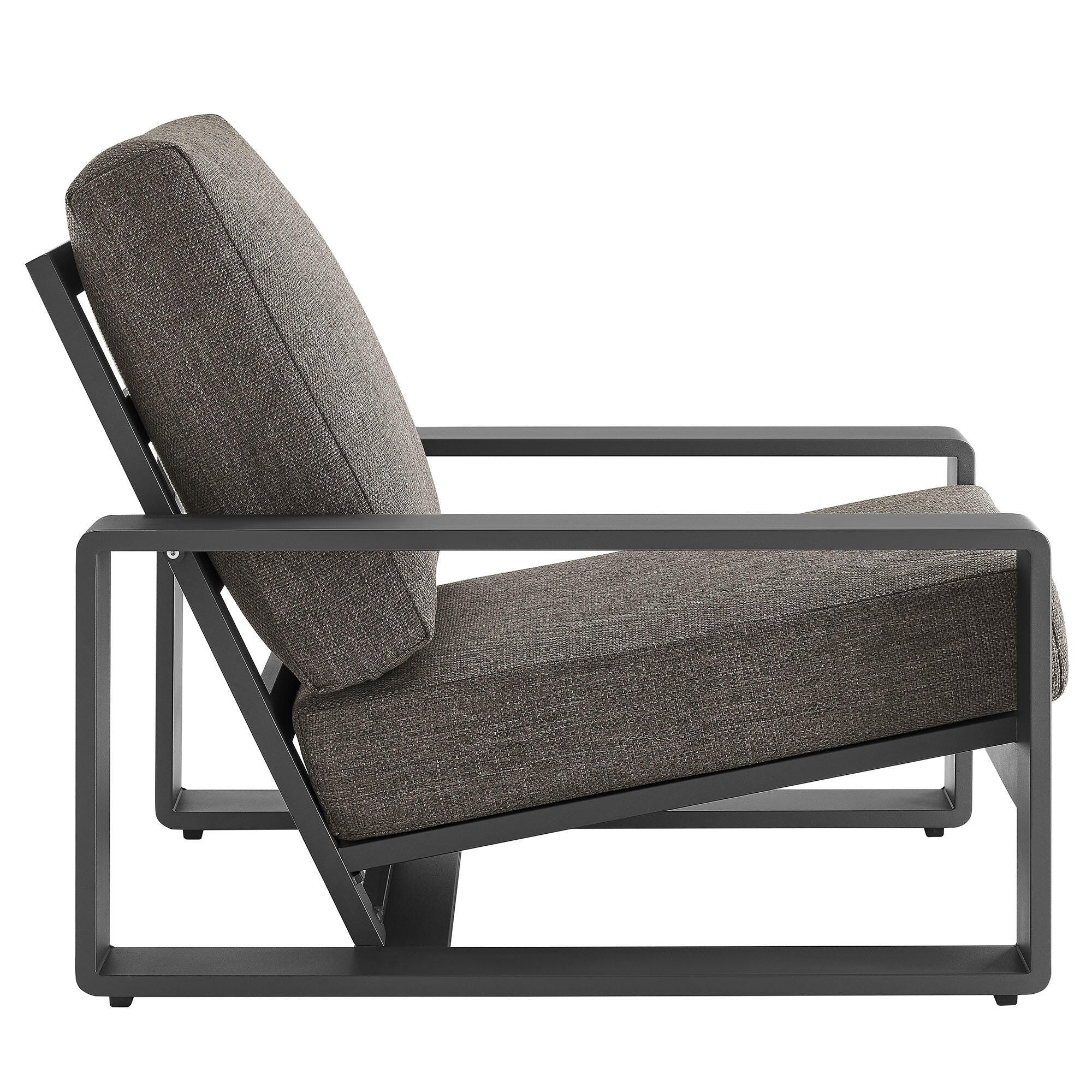 Modway Lirienne Solid Outdoor Sofa and 2 Chairs with Coffee Table, Smoke/Black, large