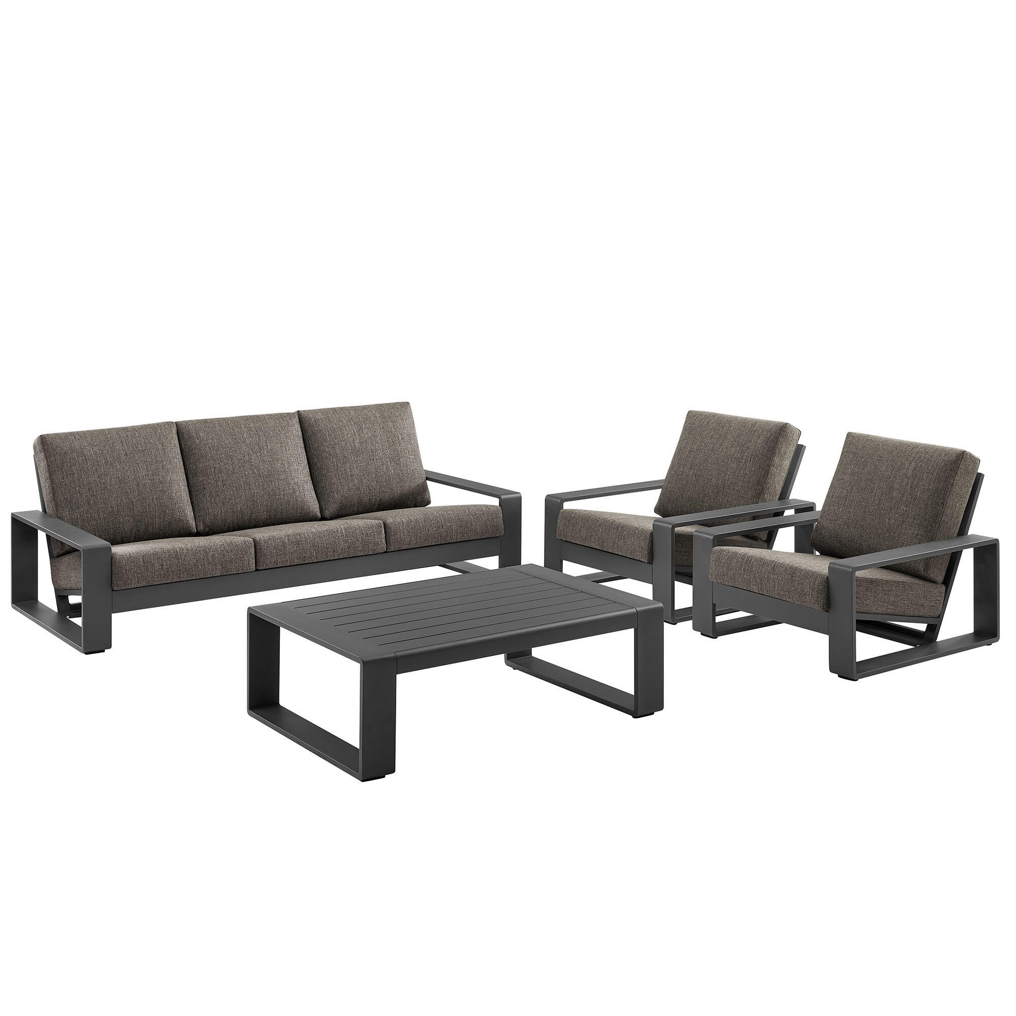 Modway Lirienne Solid Outdoor Sofa and 2 Chairs with Coffee Table, Smoke/Black, large
