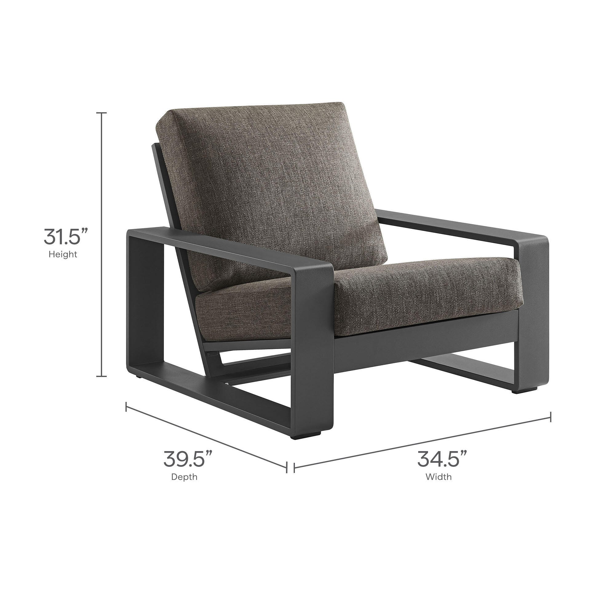 Modway Lirienne Solid Outdoor Sofa and 2 Chairs with Coffee Table, Smoke/Black, large