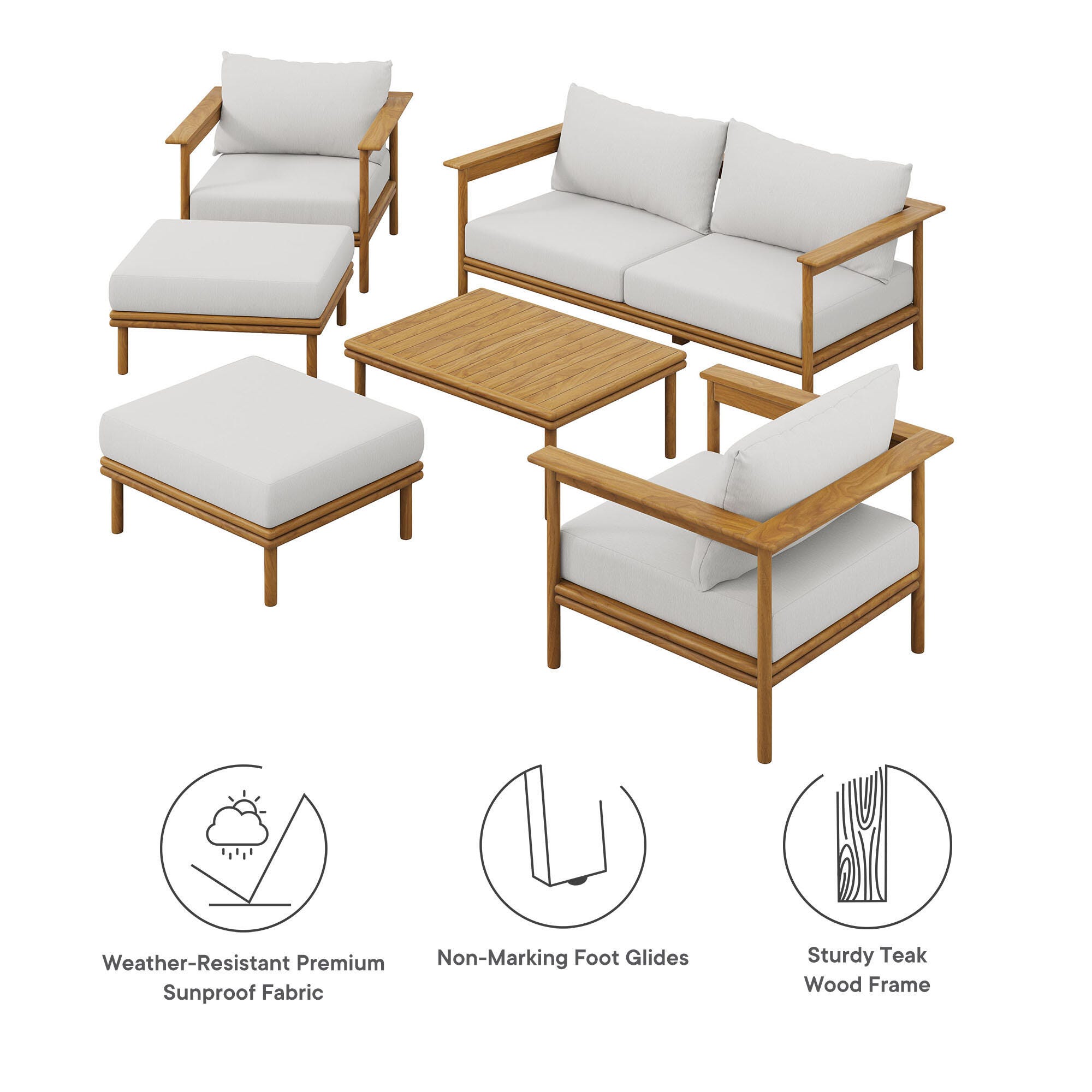 Modway Wren Outdoor Conversation Set, Natural/White, large