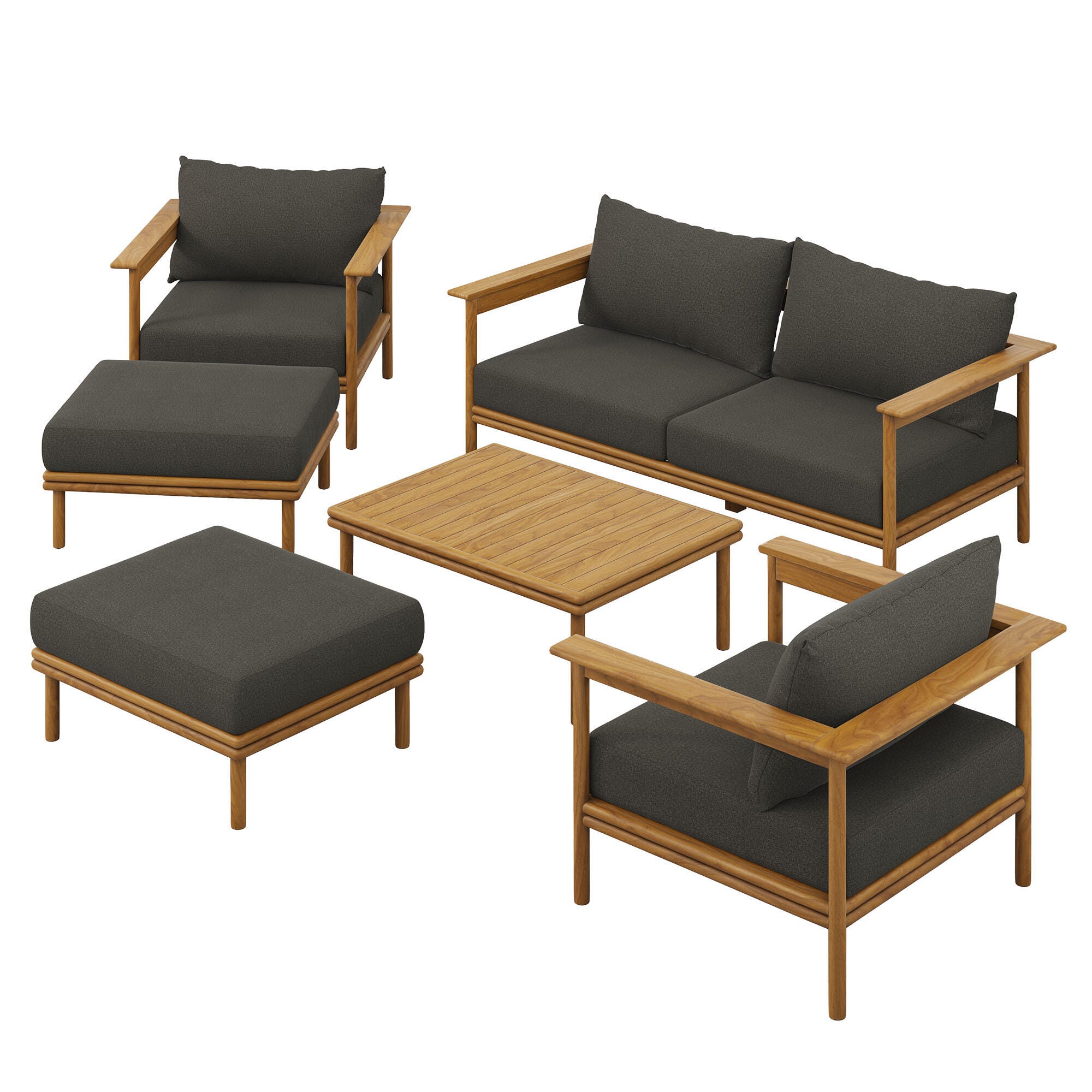 Modway Wren Outdoor Conversation Set, Natural/Dark Gray, large