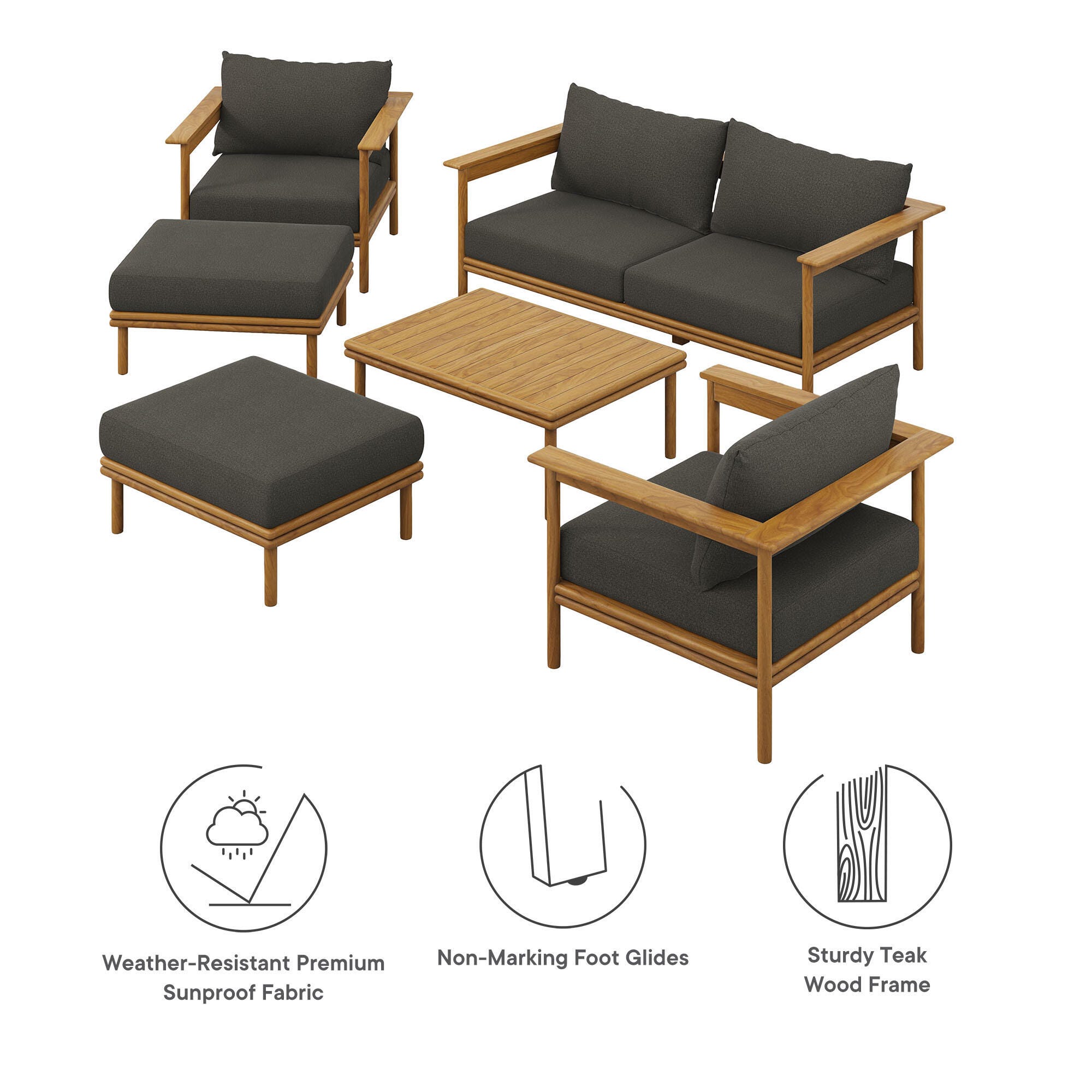 Modway Wren Outdoor Conversation Set, Natural/Dark Gray, large