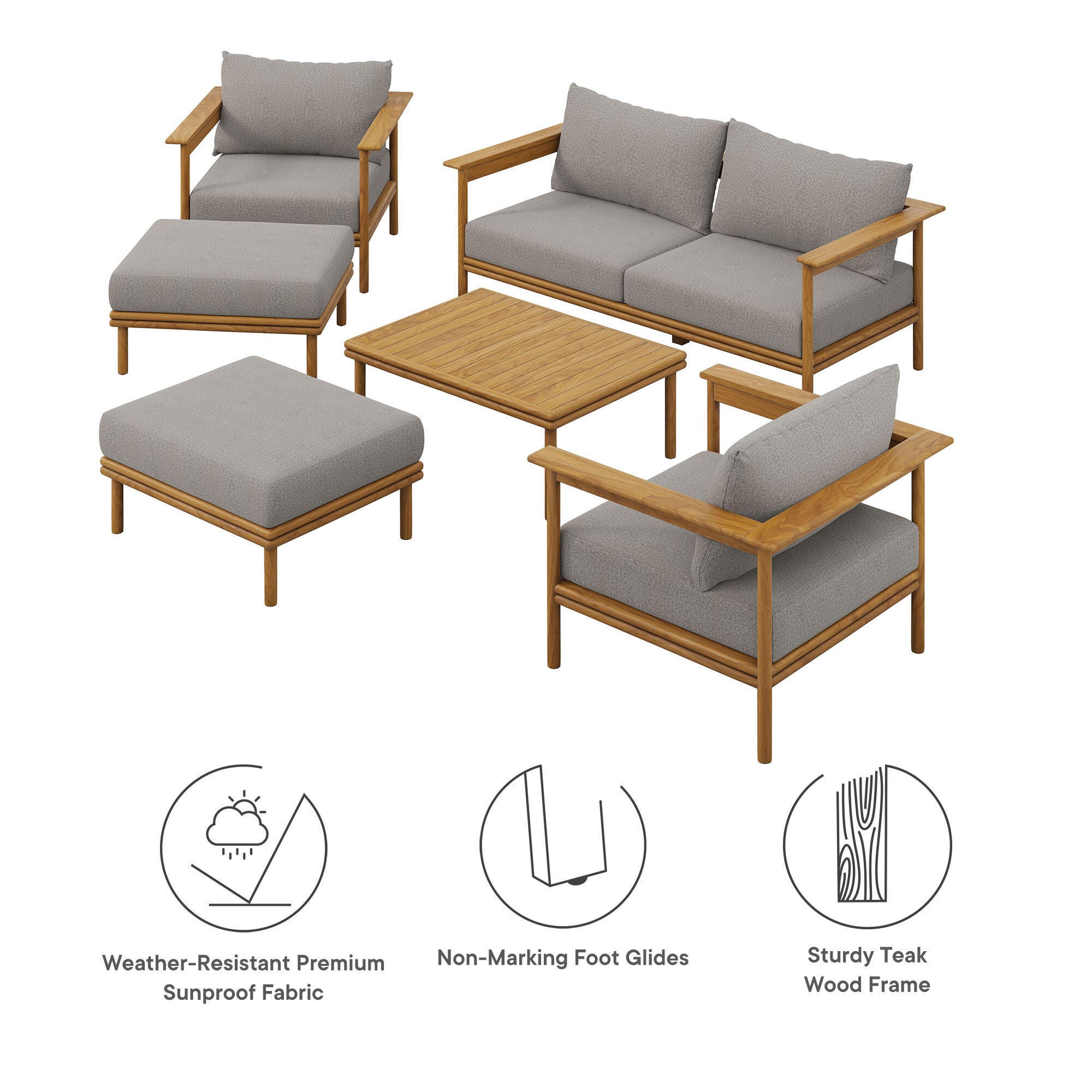 Modway Wren Outdoor Conversation Set, Natural/Gray, large