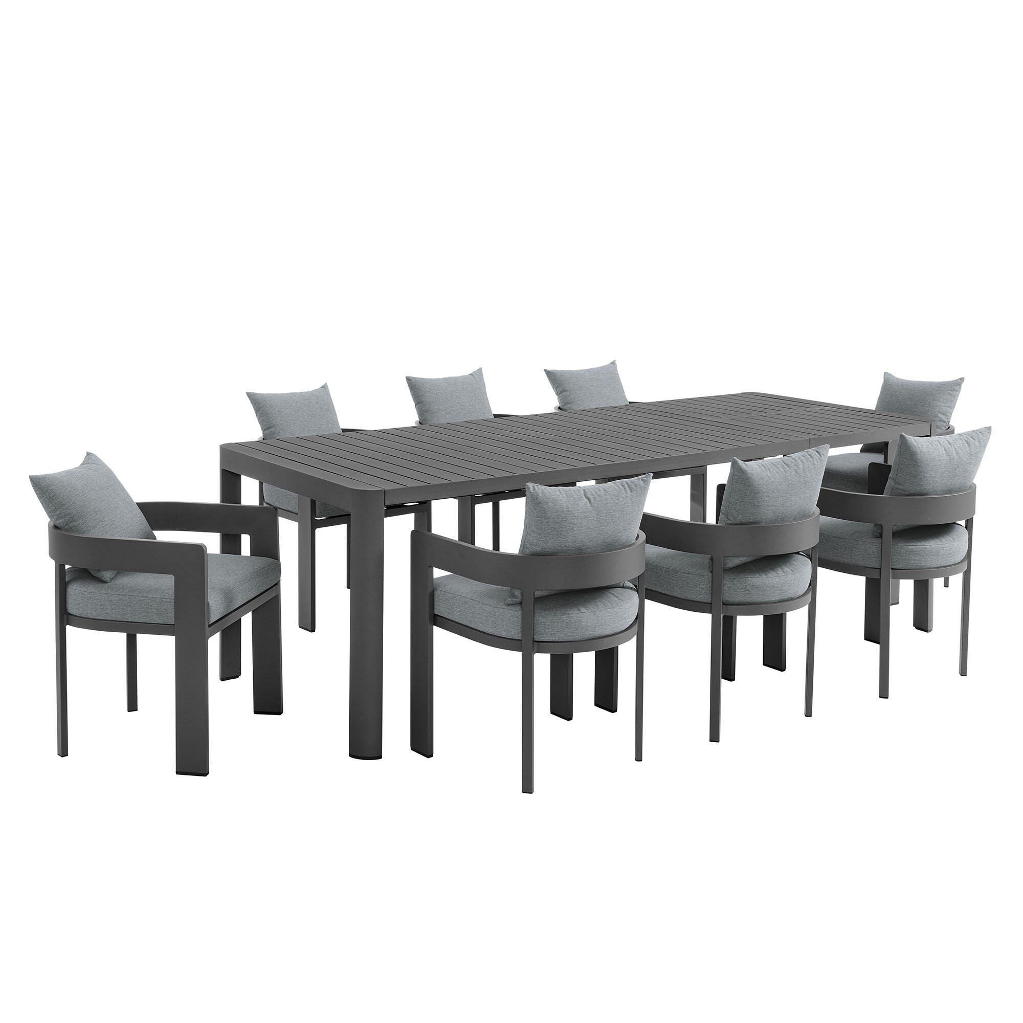 Modway Tahoe Outdoor Extendable Dining Table and 8 Chairs, Light Gray/Black, large