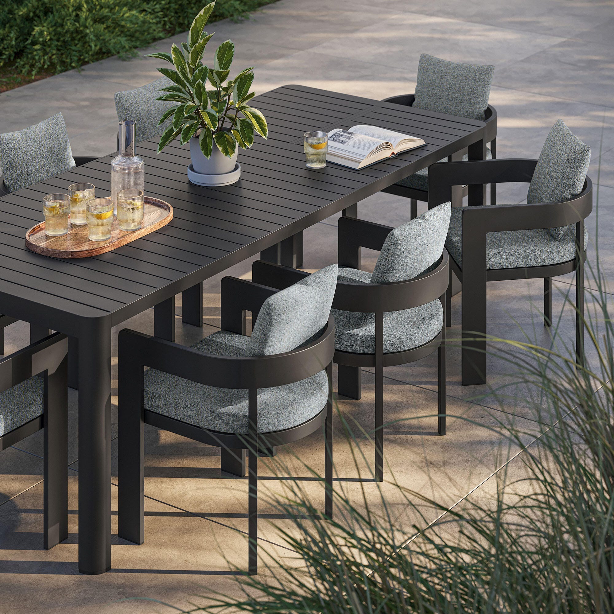 Modway Tahoe Outdoor Extendable Dining Table and 8 Chairs, Light Gray/Black, large