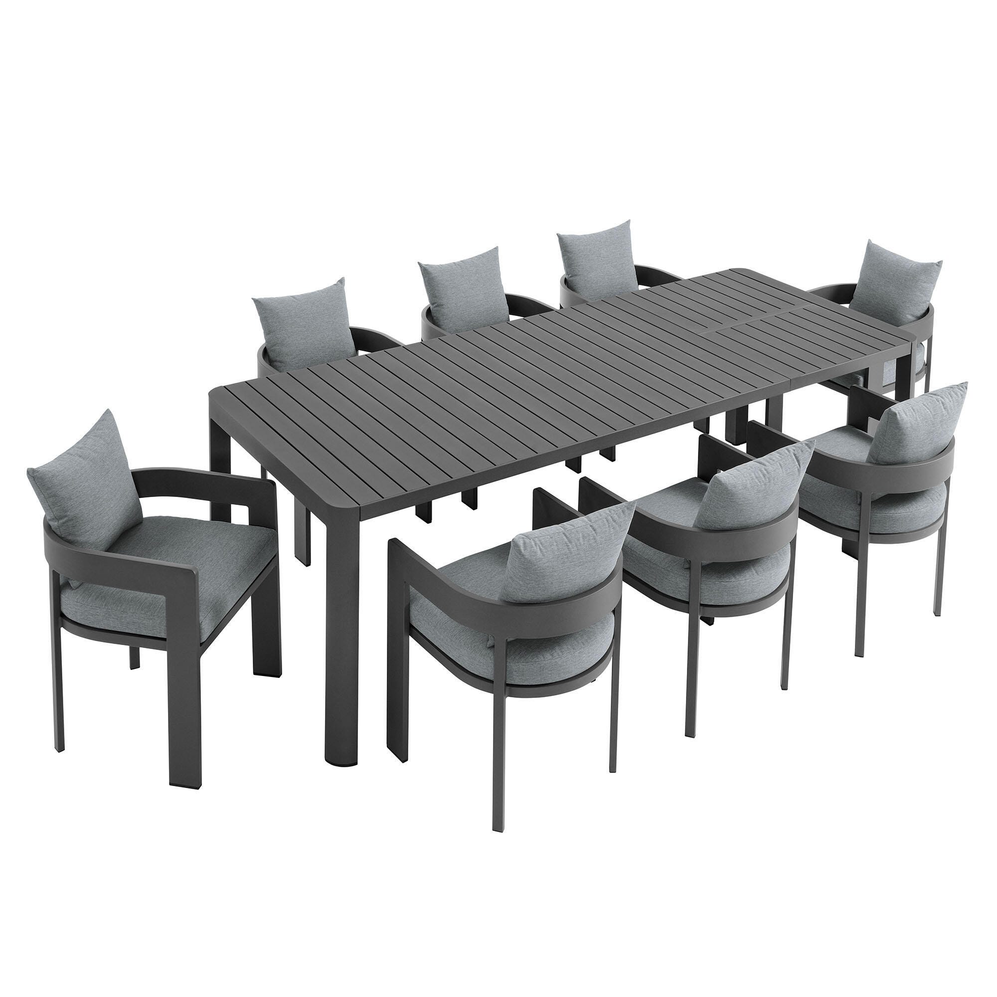 Modway Tahoe Outdoor Extendable Dining Table and 8 Chairs, Light Gray/Black, large