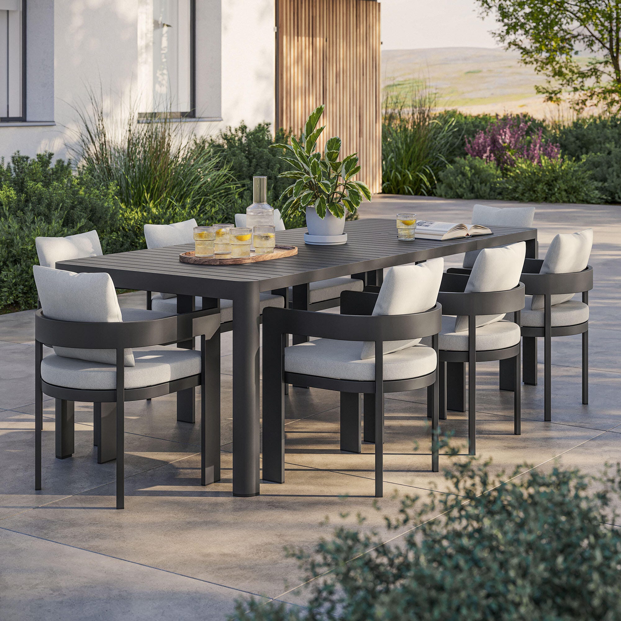 Modway Tahoe Outdoor Extendable Dining Table and 8 Chairs, Gray/White, rollover