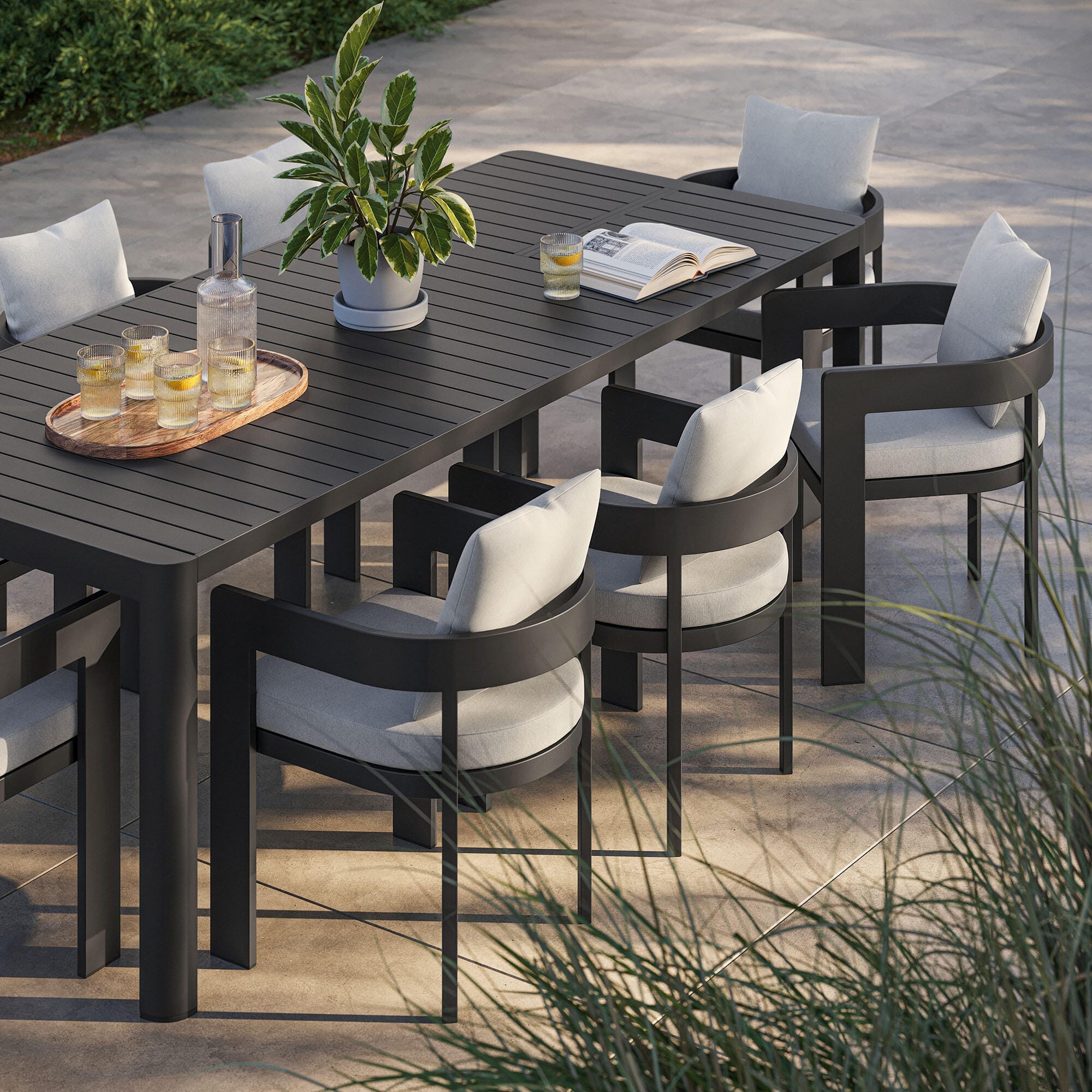 Modway Tahoe Outdoor Extendable Dining Table and 8 Chairs, Gray/White, large