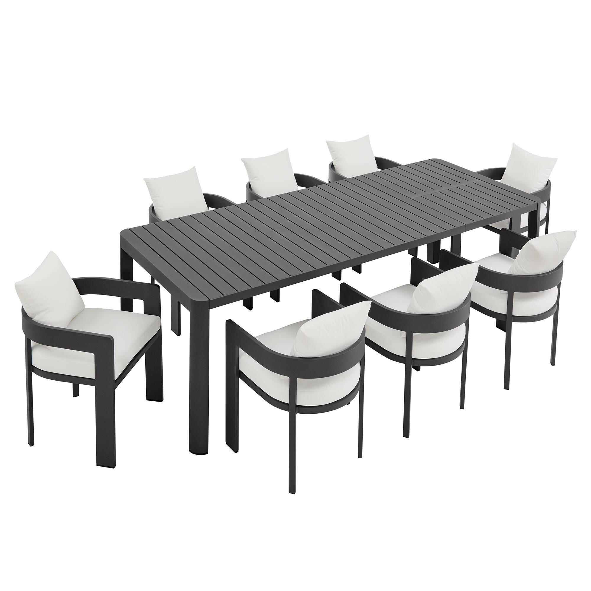Modway Tahoe Outdoor Extendable Dining Table and 8 Chairs, Gray/White, large