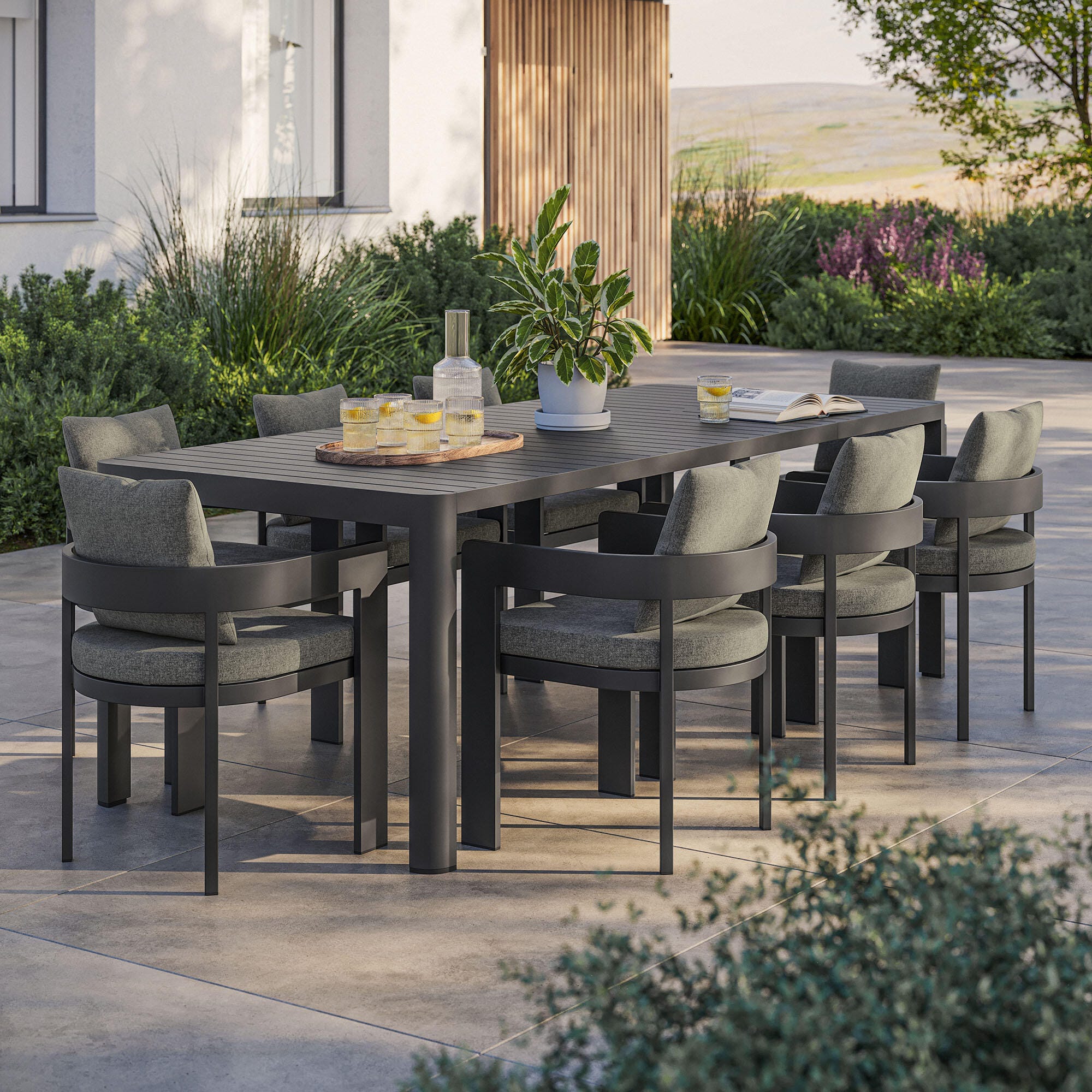 Modway Tahoe Outdoor Extendable Dining Table and 8 Chairs, Gray/Black, large
