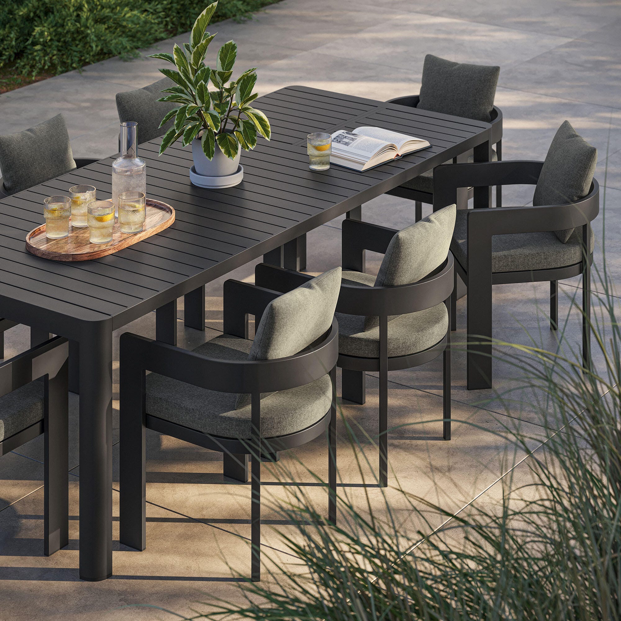 Modway Tahoe Outdoor Extendable Dining Table and 8 Chairs, Gray/Black, large