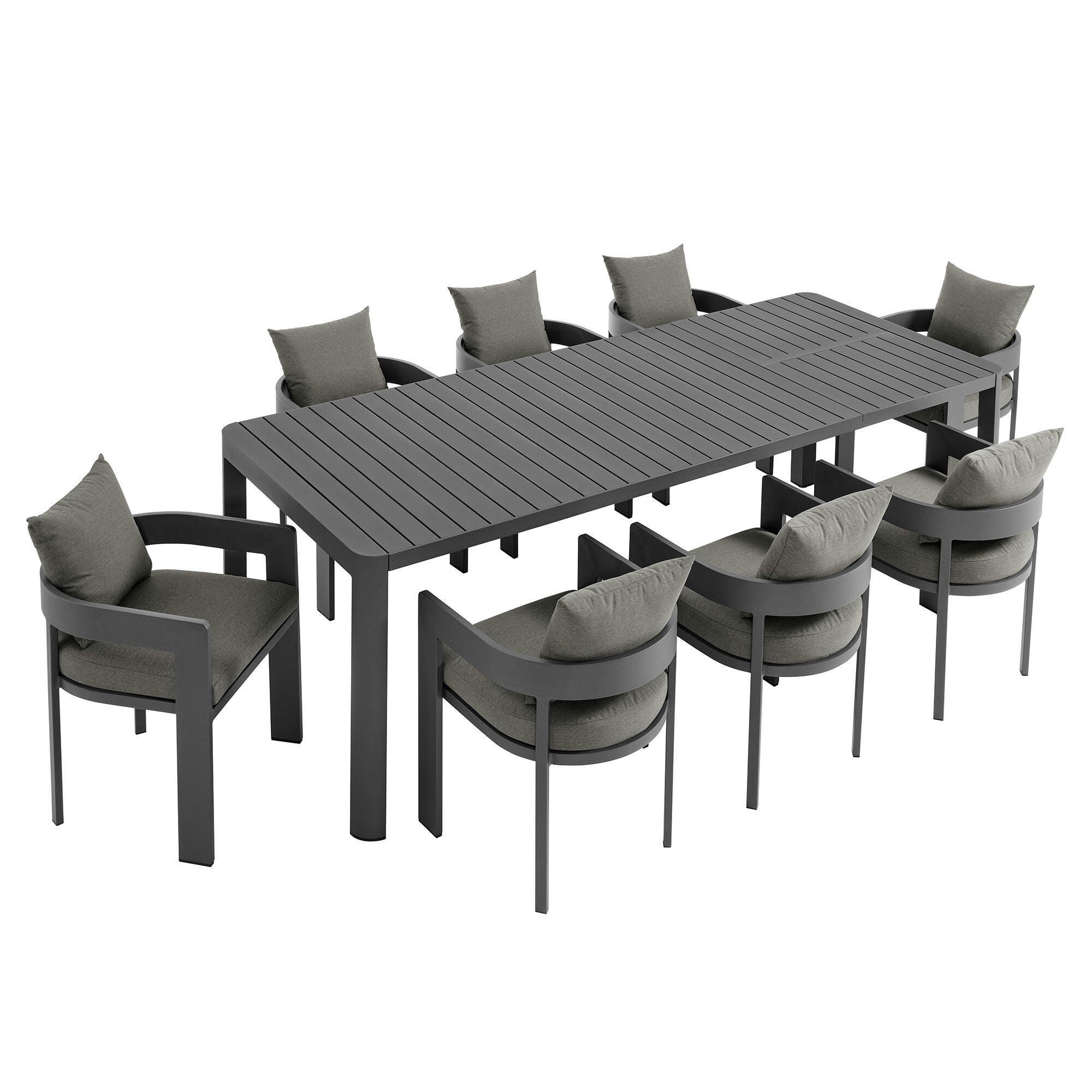 Modway Tahoe Outdoor Extendable Dining Table and 8 Chairs, Gray/Black, large