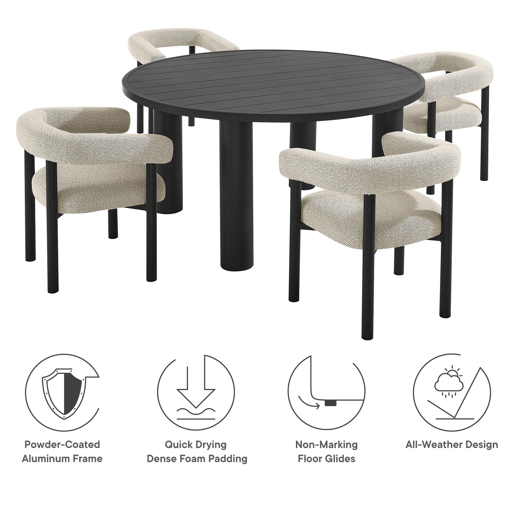 Modway Nautica Outdoor Dining Table and 4 Chairs, Ivory/Graphite, large