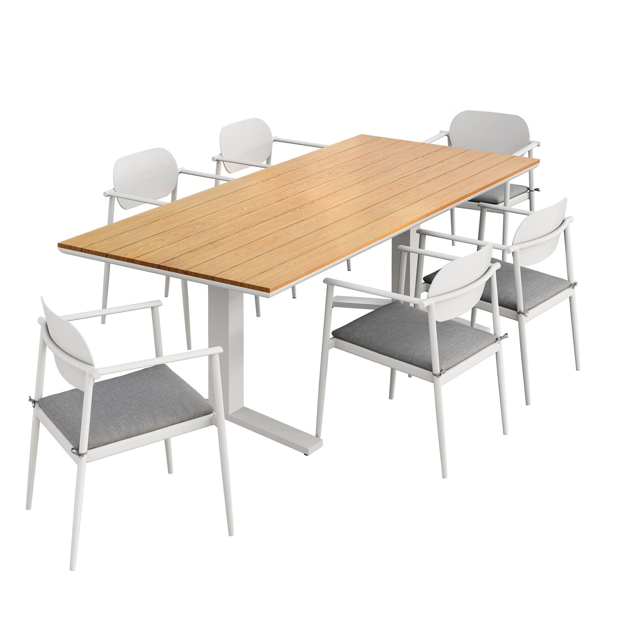 Modway Aeris Outdoor Dining Table and 6 Chairs, White/Light Gray, large