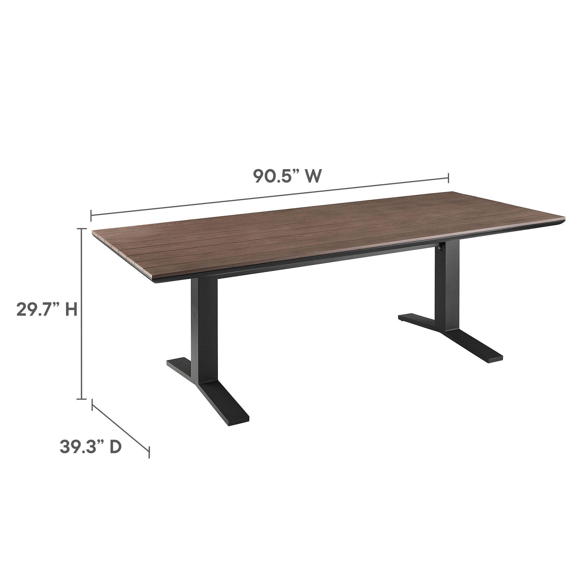 Modway Aeris Outdoor Dining Table and 6 Chairs, Charcoal/Brown, large