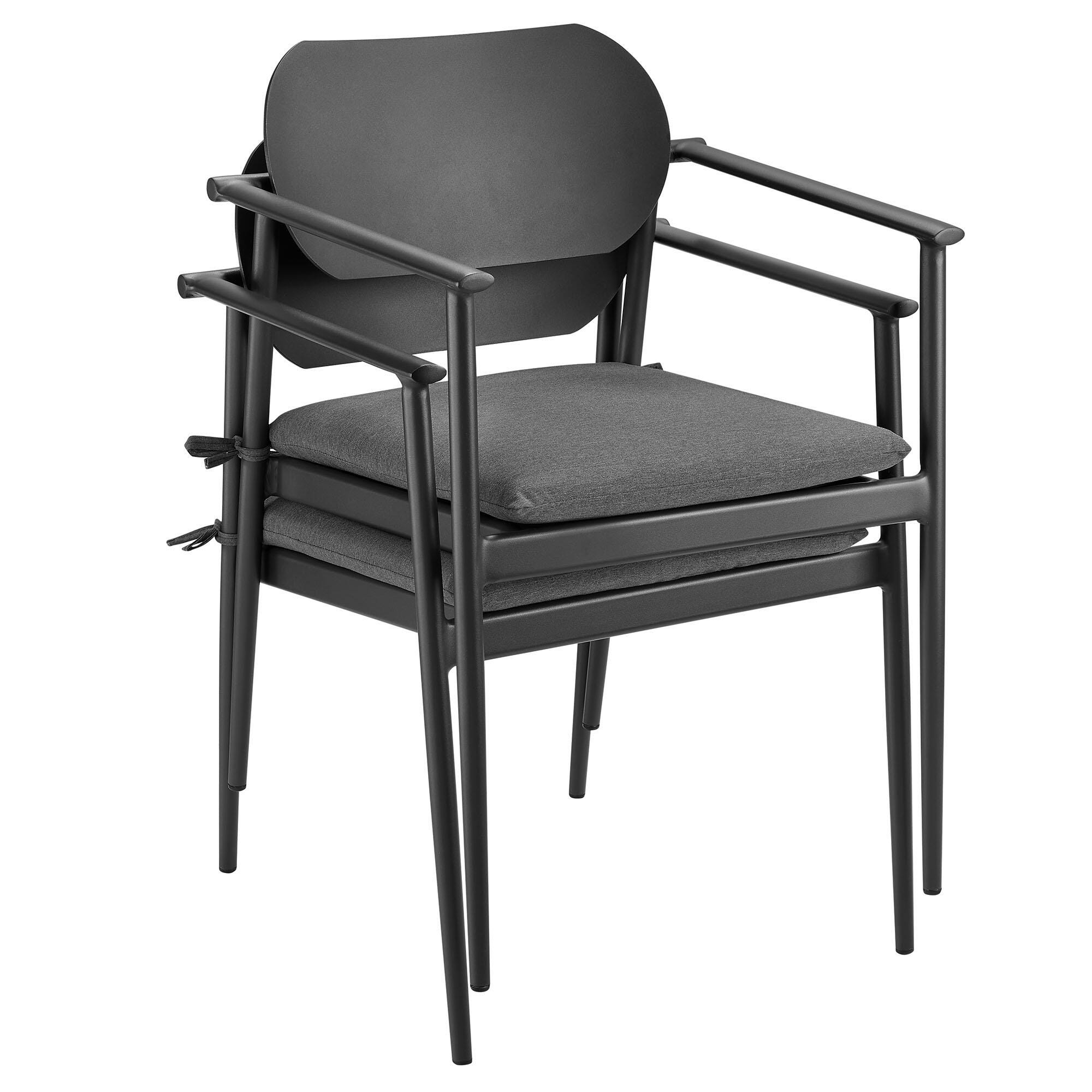 Modway Aeris Outdoor Dining Table and 6 Chairs, Charcoal/Brown, large