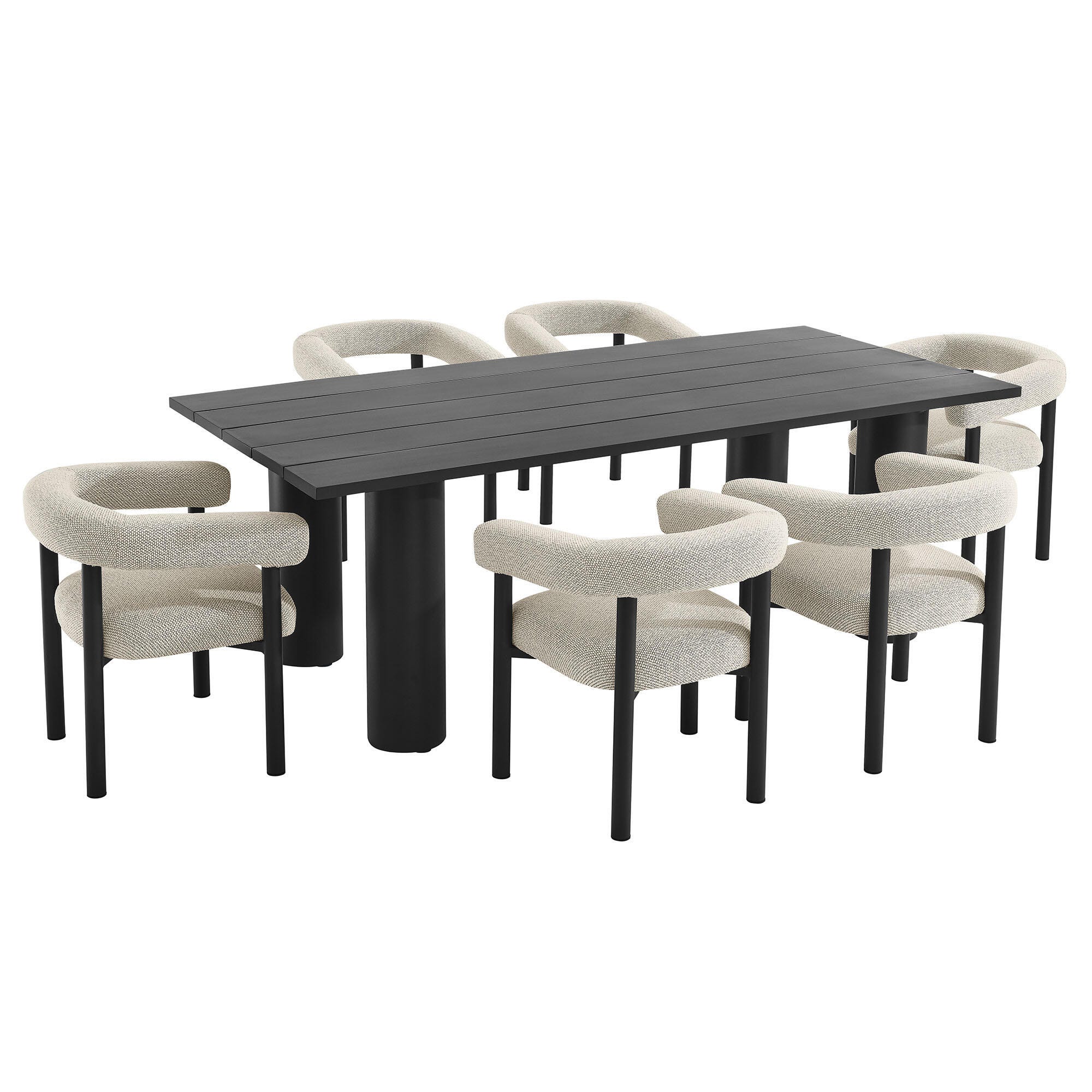 Modway Nautica Outdoor Dining Table and 6 Chairs, Ivory/Graphite, large