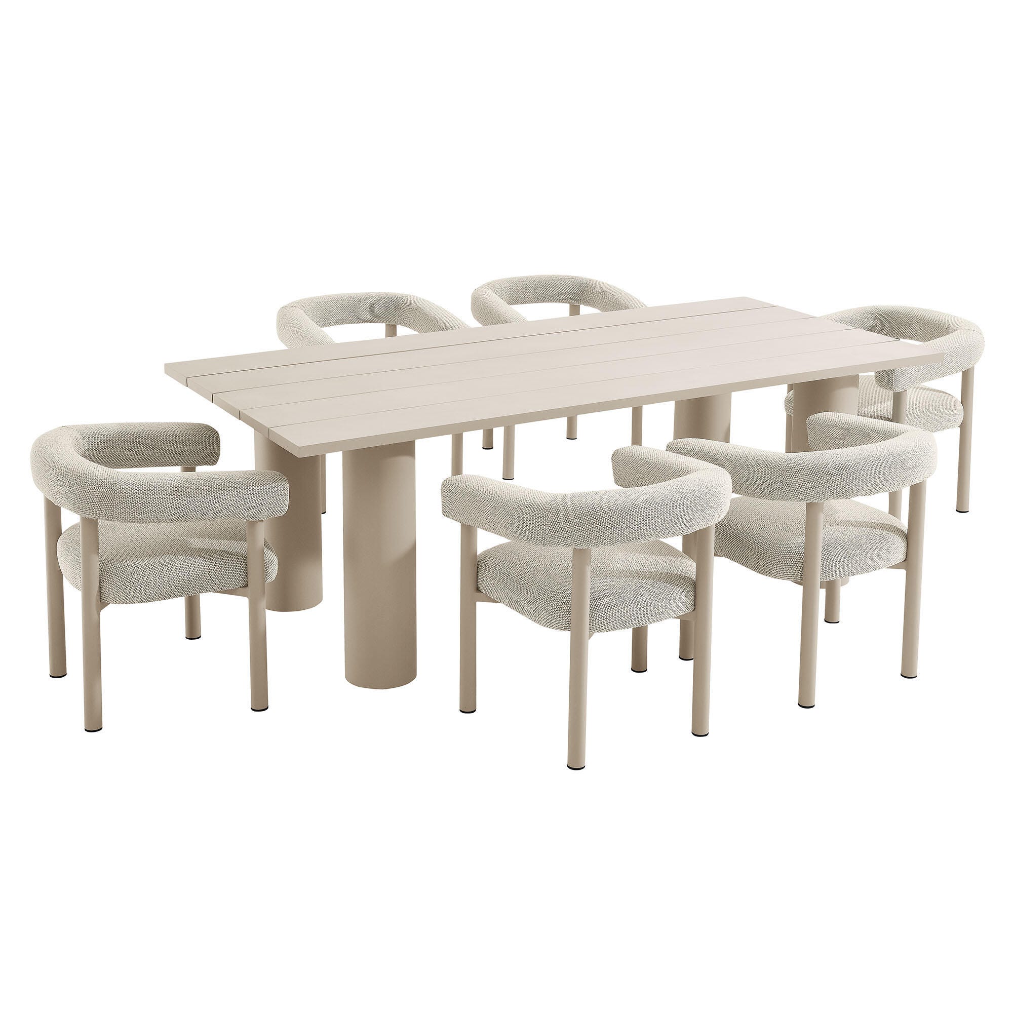 Modway Nautica Outdoor Dining Table and 6 Chairs, Ivory/Taupe, large