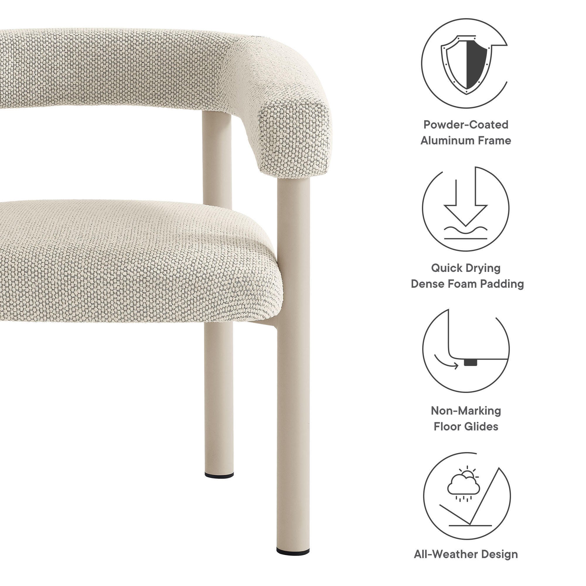 Modway Nautica Outdoor Dining Table and 6 Chairs, Ivory/Taupe, large