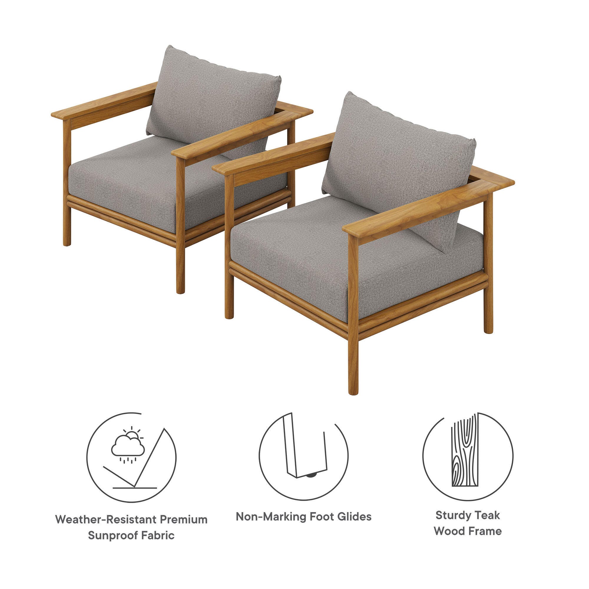 Modway Wren Outdoor Armchair (Set of 2), Natural/Brown, large