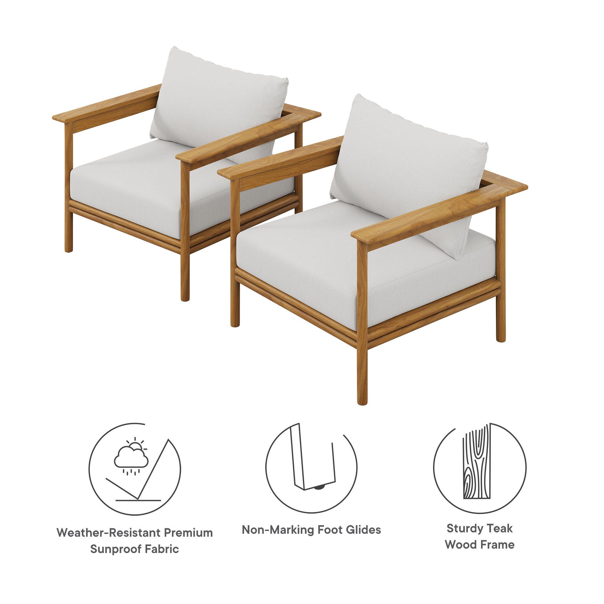 Modway Wren Outdoor Armchair (Set of 2), Natural/White, large