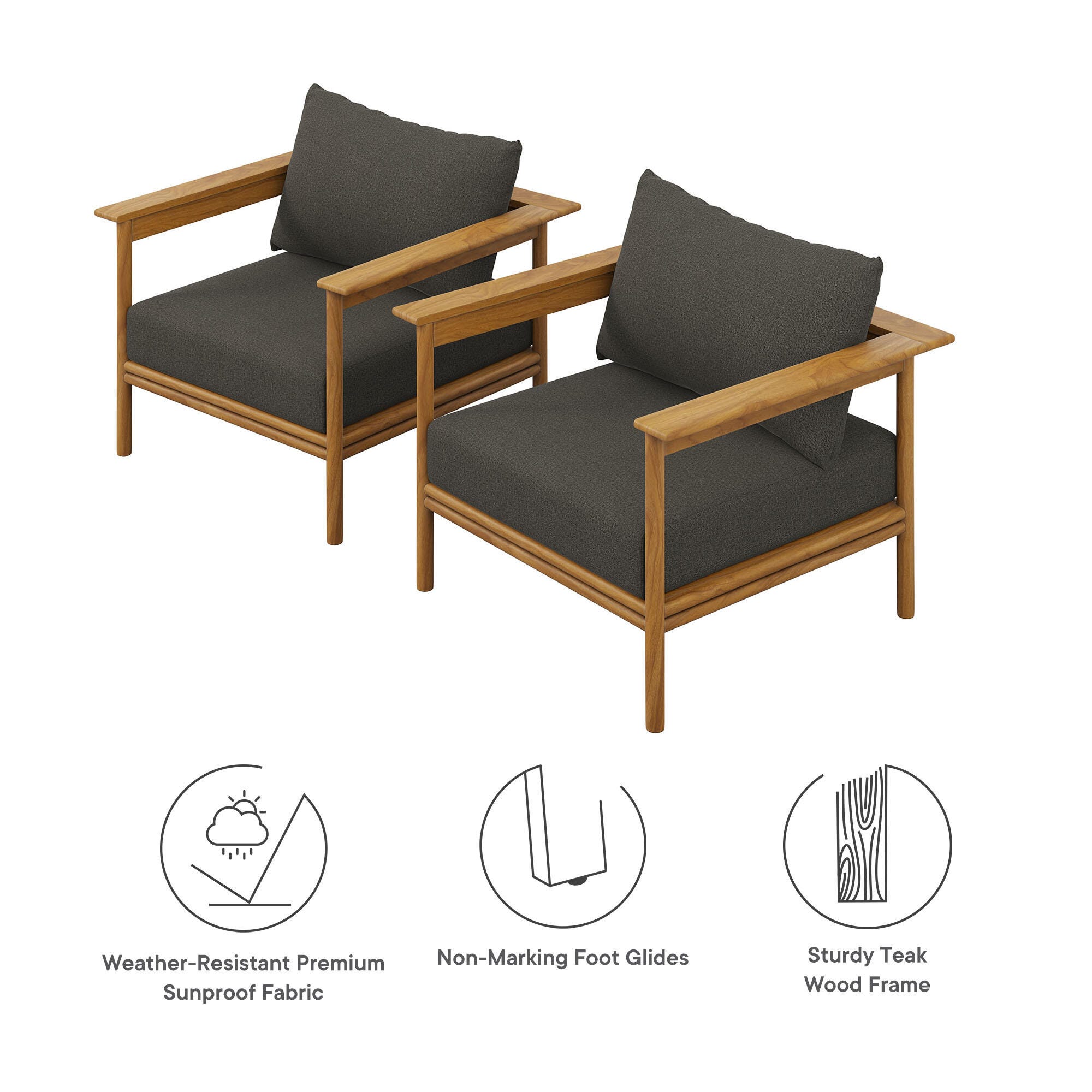 Modway Wren Outdoor Armchair (Set of 2), Natural/Gray, large