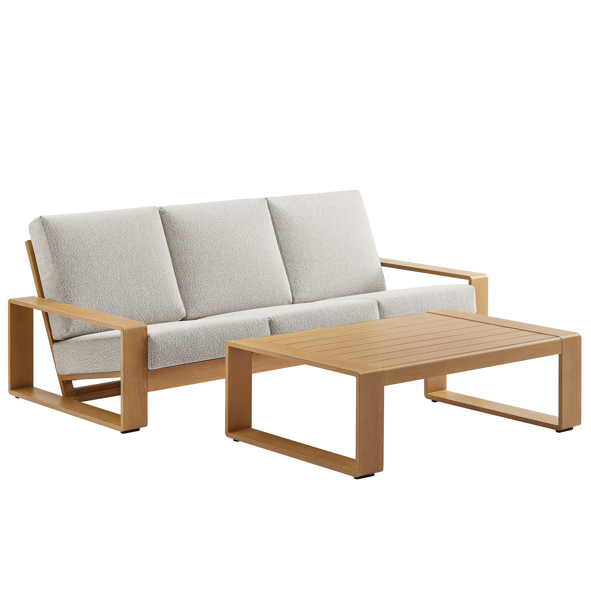 Modway Lirienne Outdoor Sofa and Coffee Table, Ivory/Natural, large