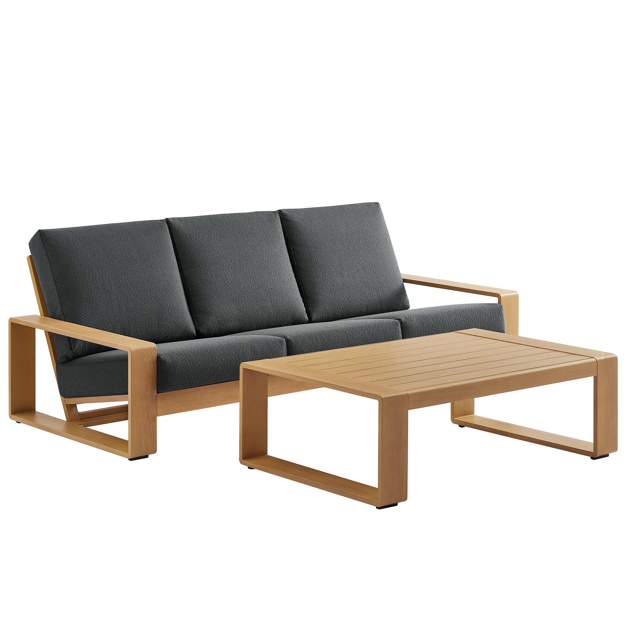 Modway Lirienne Outdoor Sofa and Coffee Table, Charcoal/Natural, large