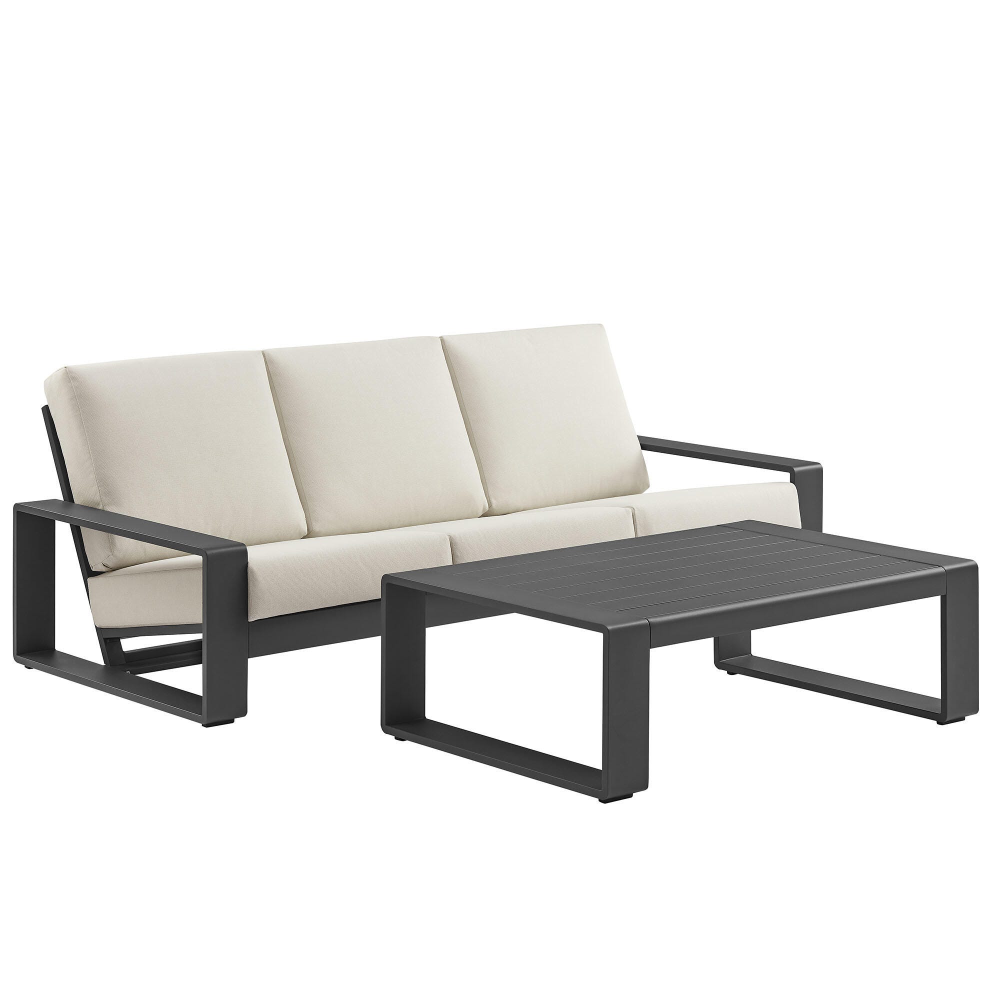 Modway Lirienne Outdoor Sofa and Coffee Table, Cream Gray/Black, large