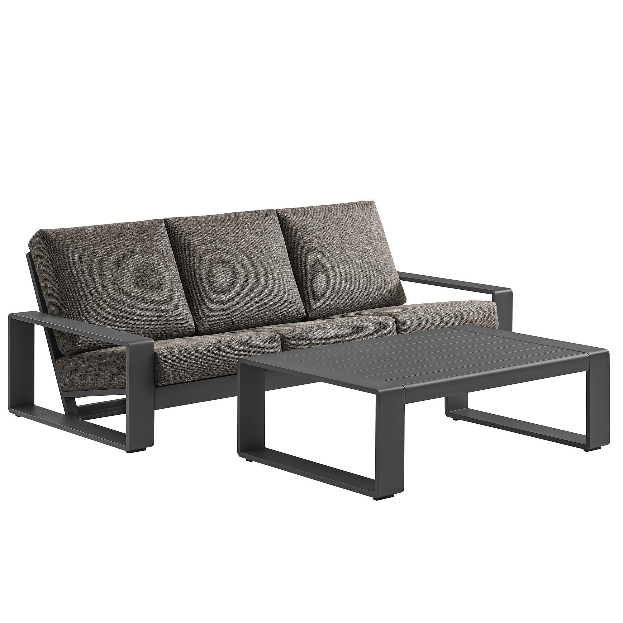 Modway Lirienne Outdoor Sofa and Coffee Table, Smoke/Black, large