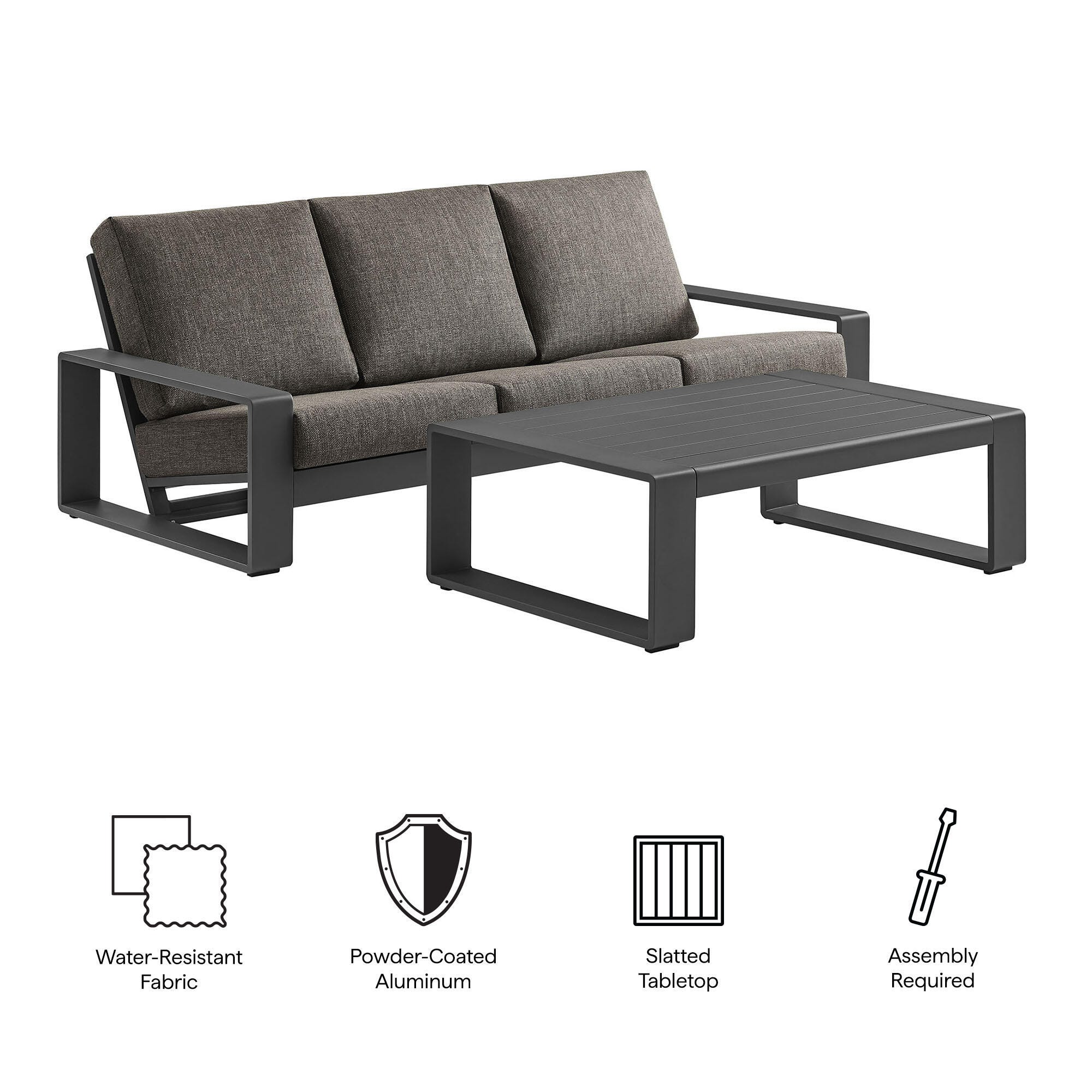 Modway Lirienne Outdoor Sofa and Coffee Table, Smoke/Black, large