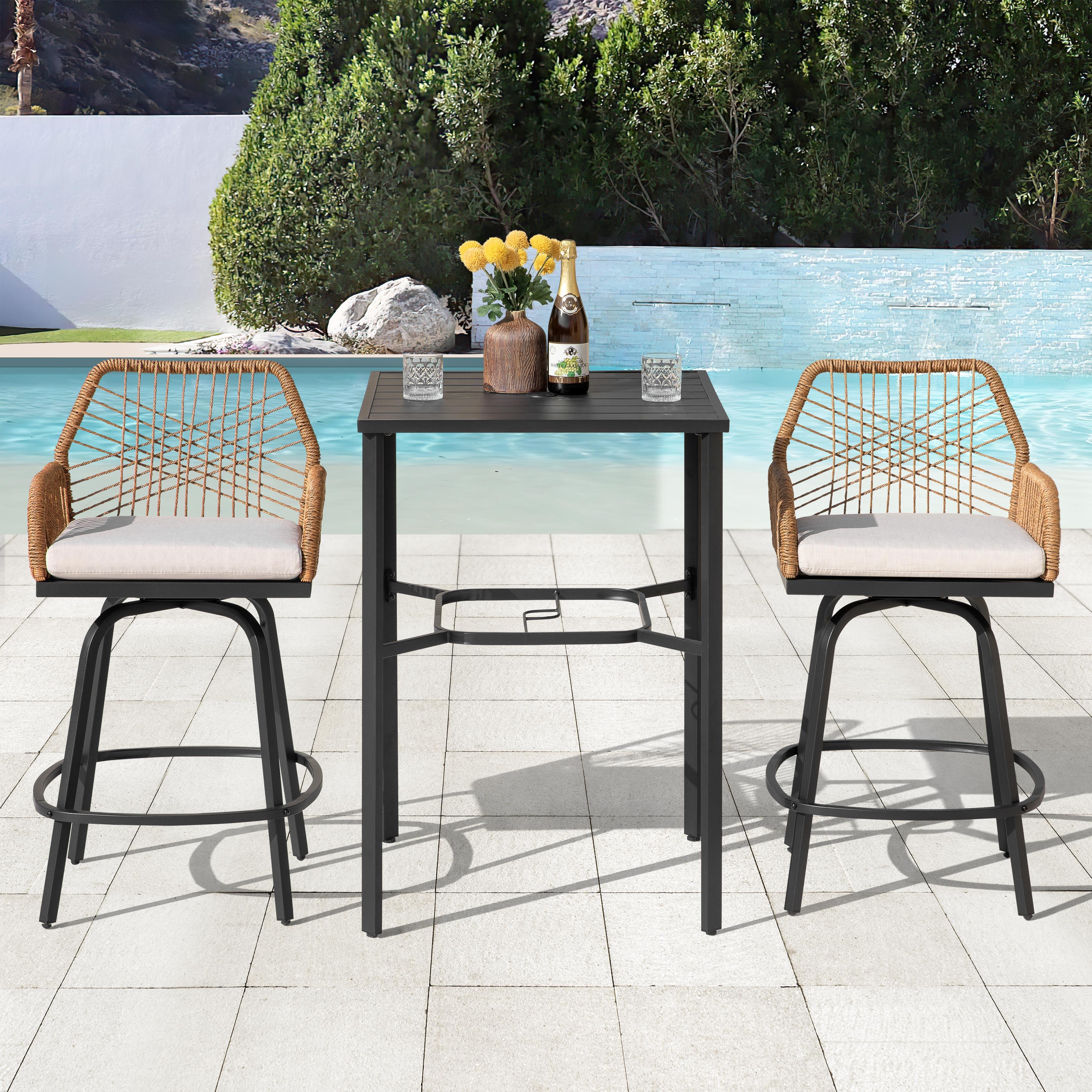 Nuu Garden Outdoor Bar Table and 2 Bar Stools, , large