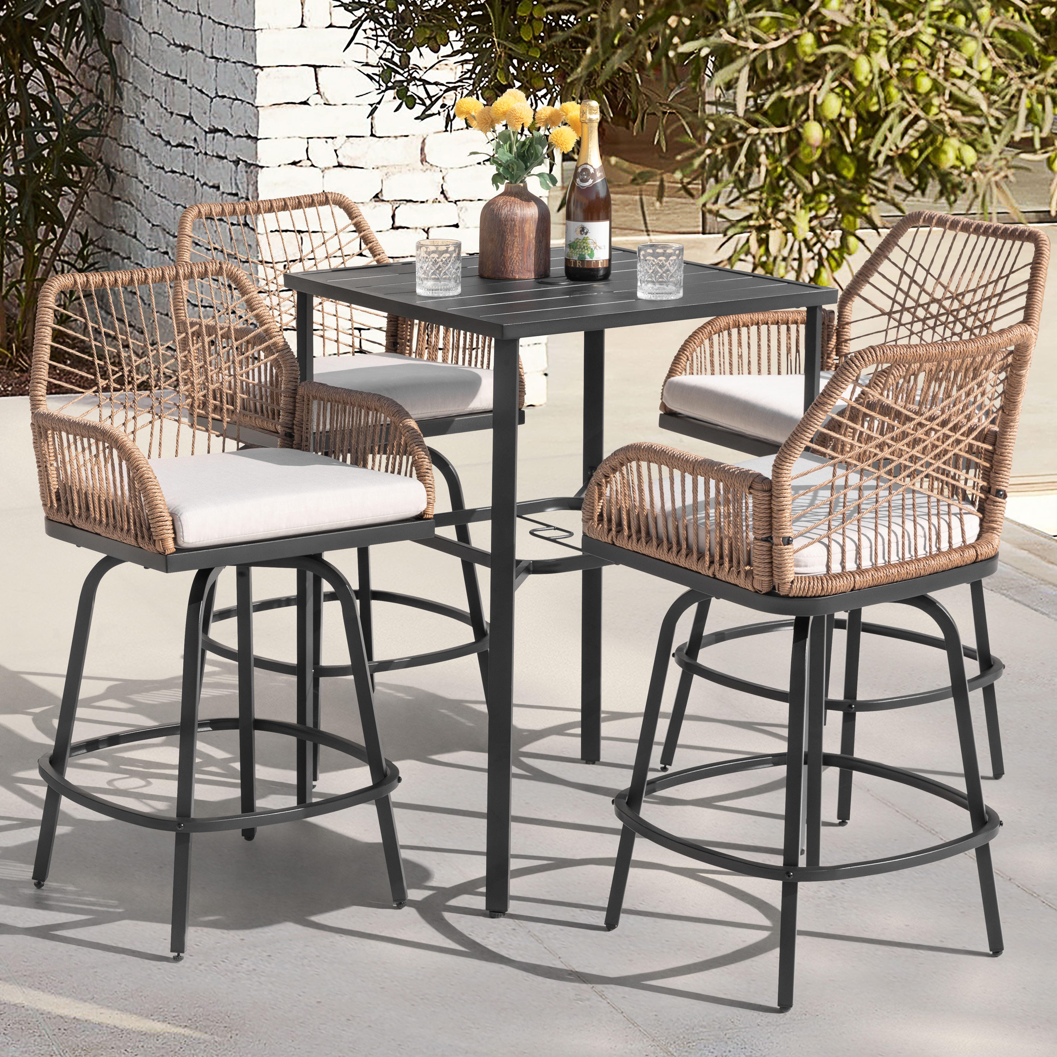 Nuu Garden Outdoor Bar Table and 4 Bar Stools, , large