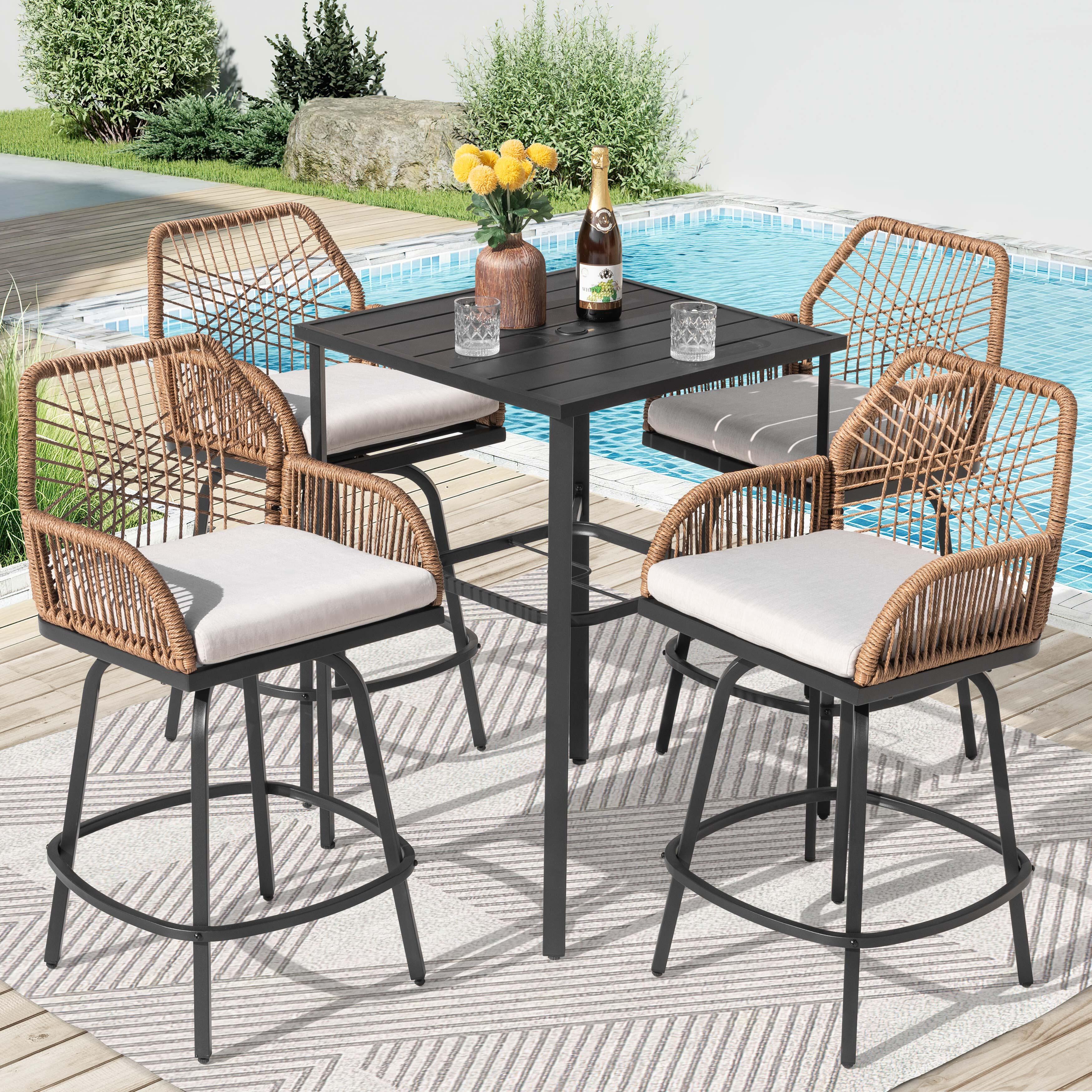 Nuu Garden Outdoor Bar Table and 4 Bar Stools, , large