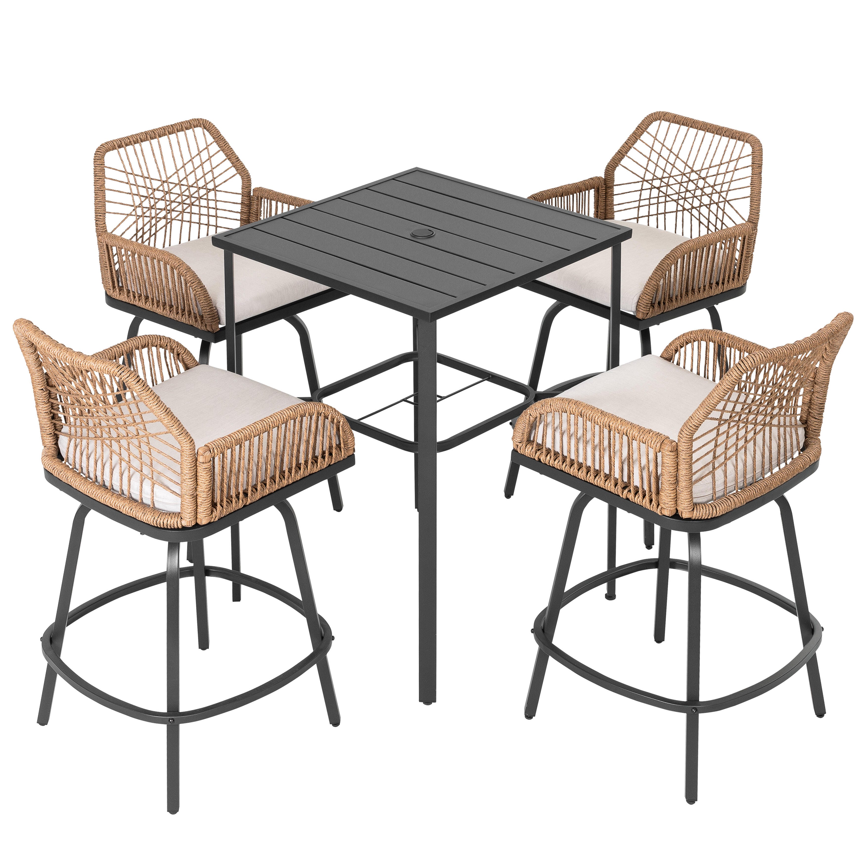Nuu Garden Outdoor Bar Table and 4 Bar Stools, , large