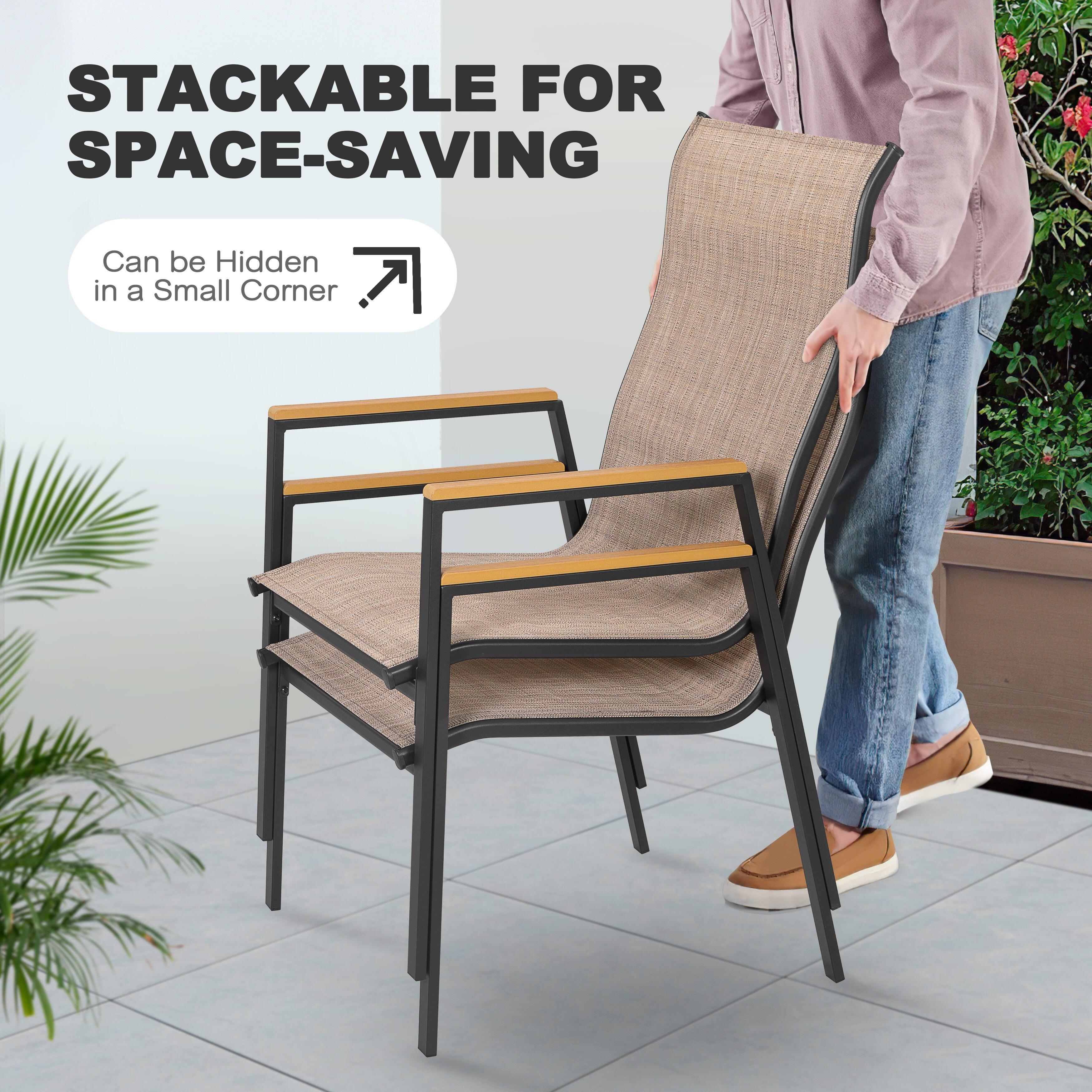 Nuu Garden Outdoor Stackable Dining Table and 4 Chairs, , large