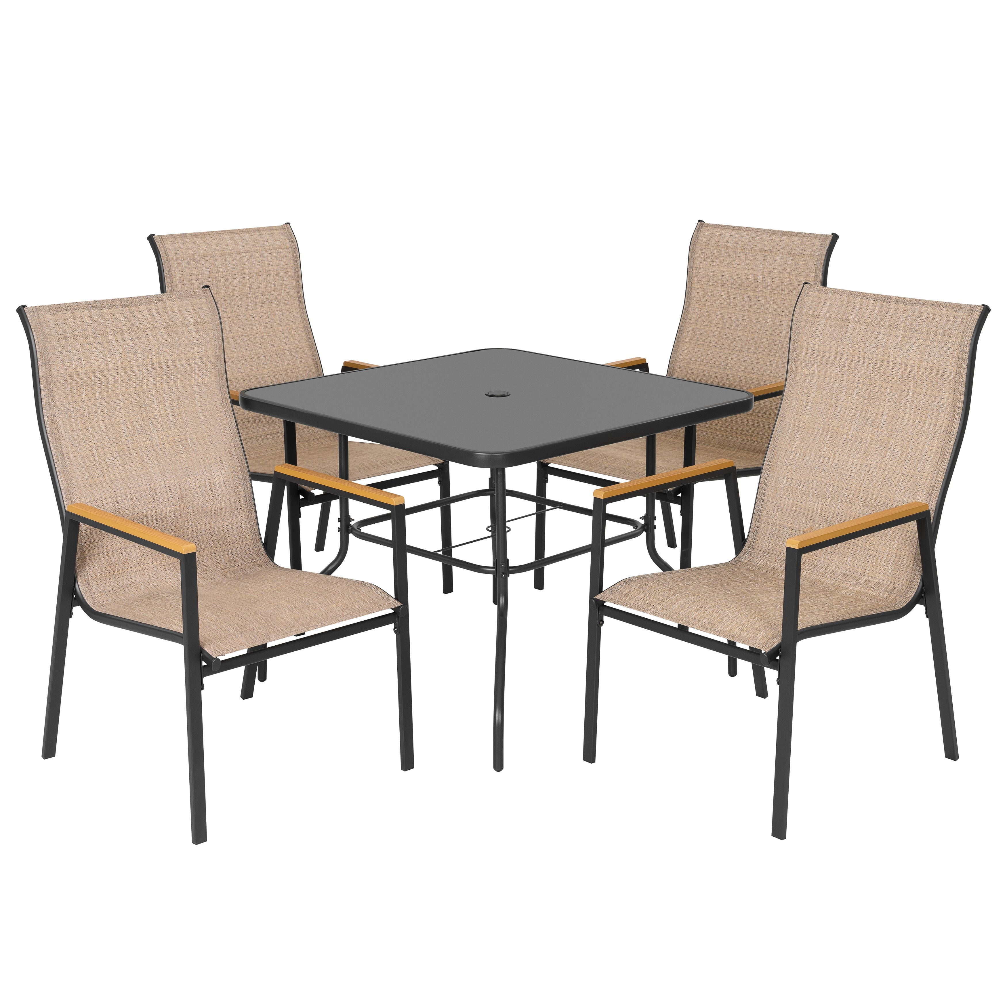 Nuu Garden Outdoor Stackable Dining Table and 4 Chairs, , large