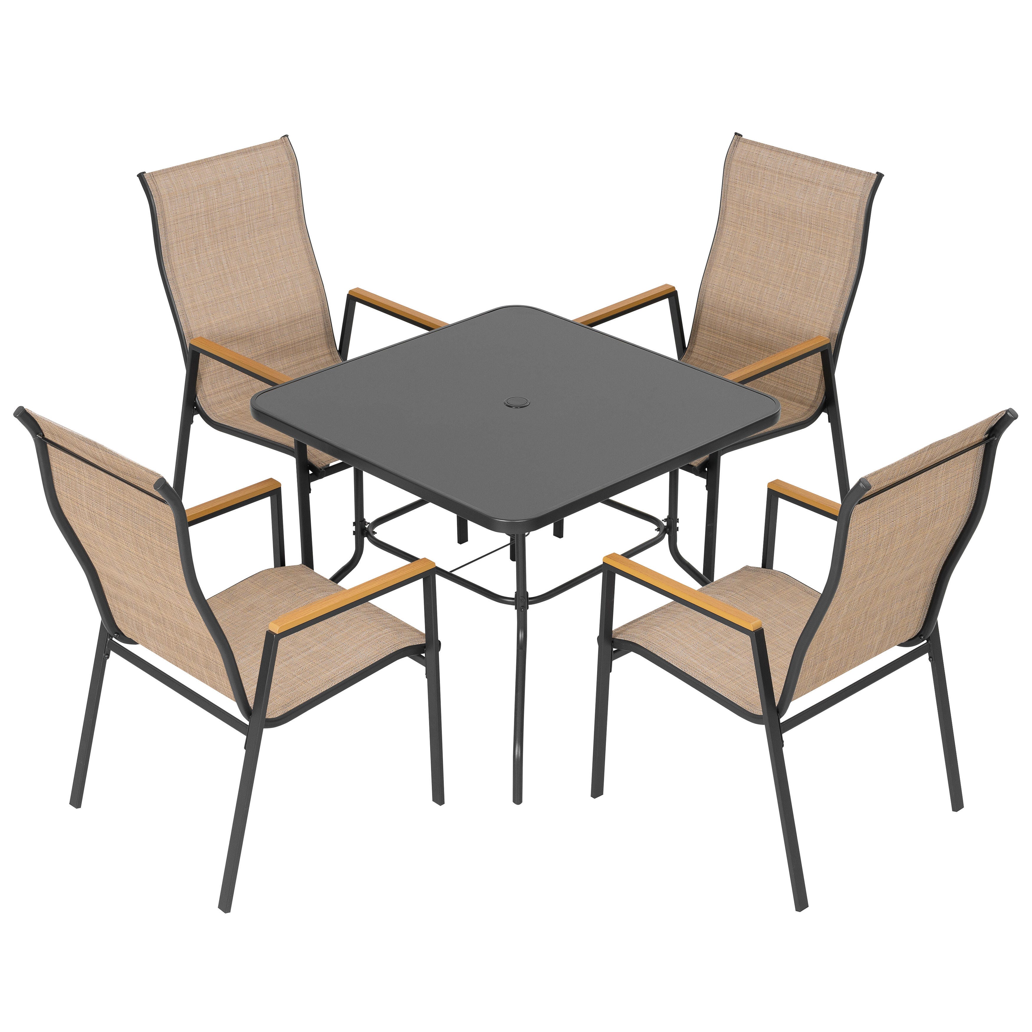 Nuu Garden Outdoor Stackable Dining Table and 4 Chairs, , large
