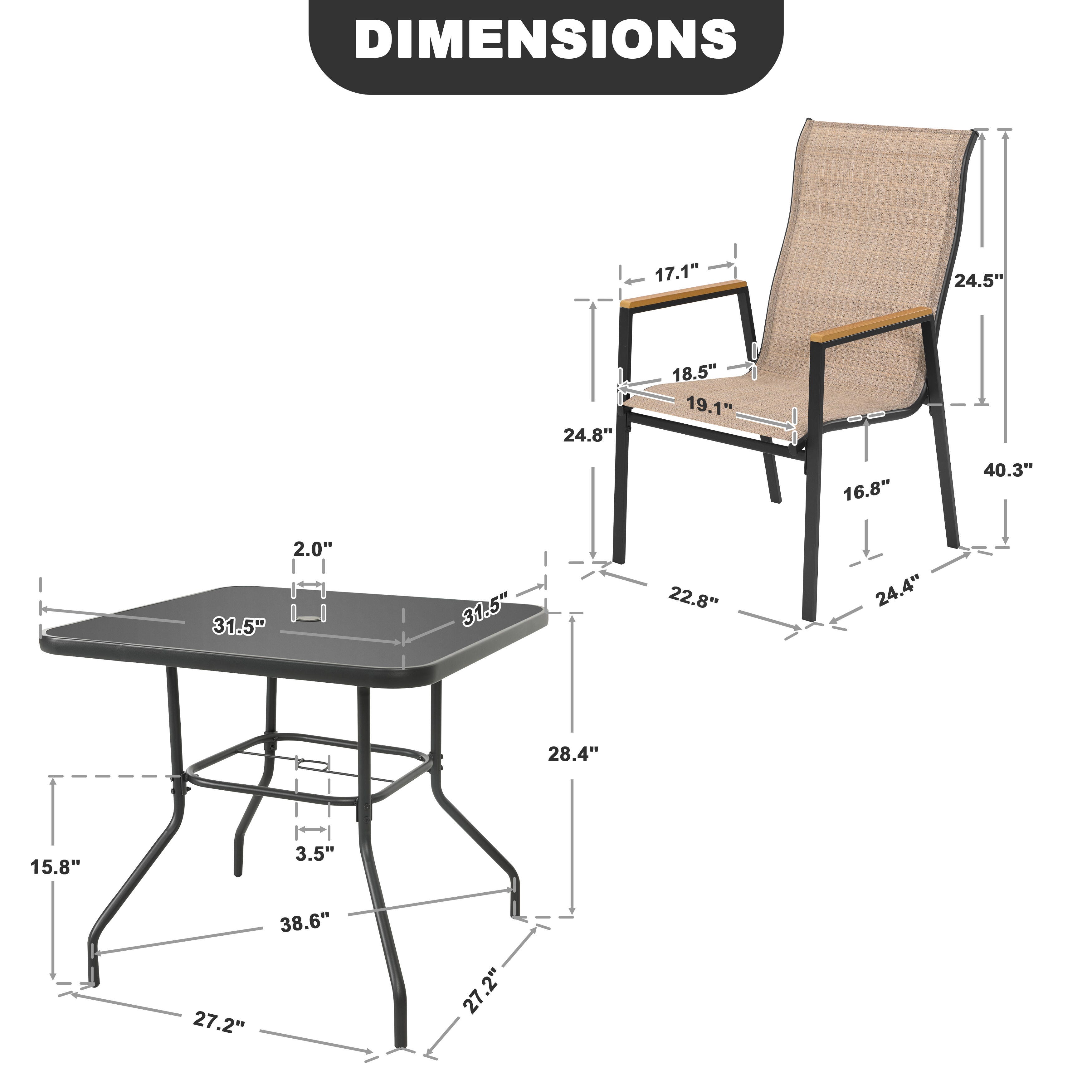 Nuu Garden Outdoor Stackable Dining Table and 4 Chairs, , large