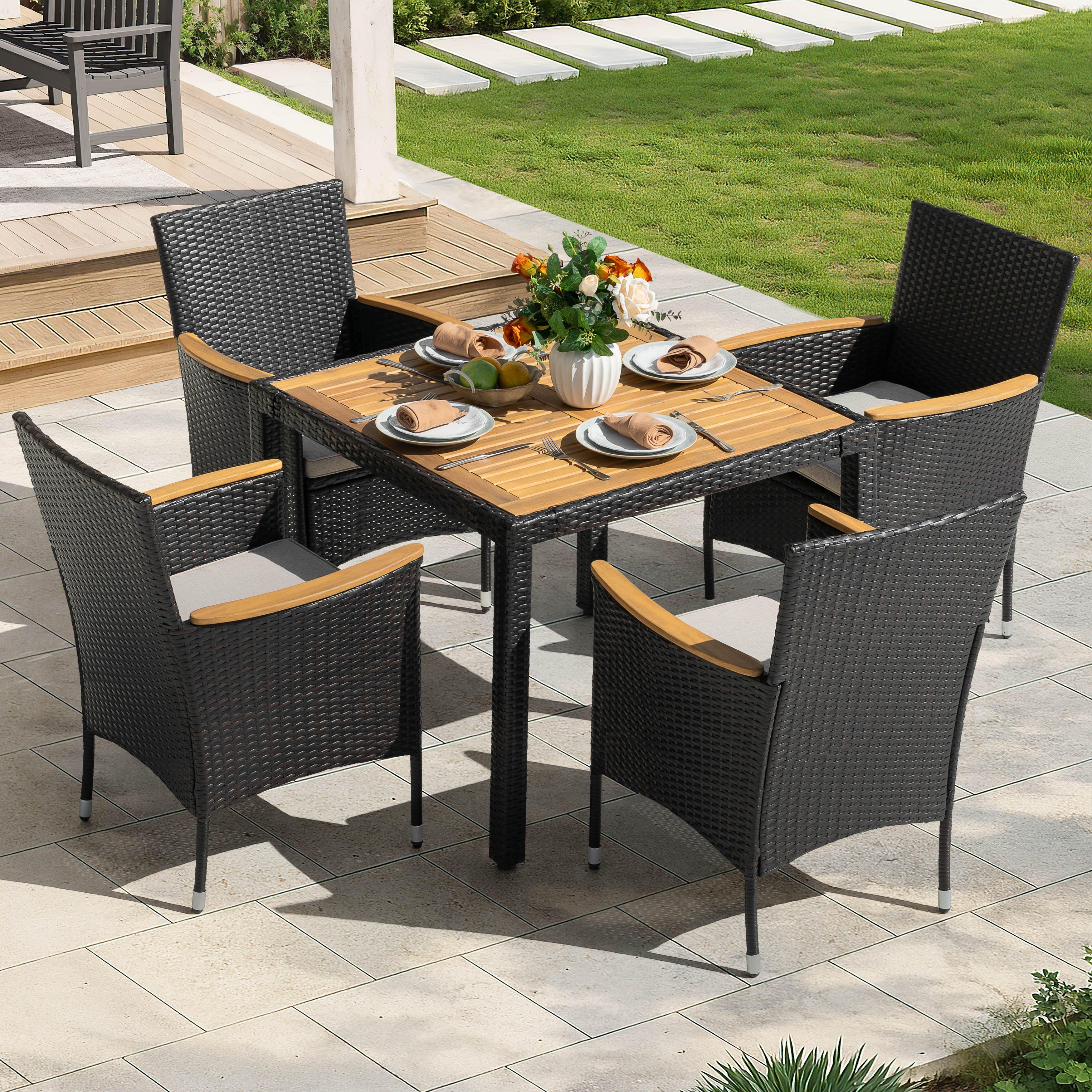 Nuu Garden Outdoor Patio Dining Table and 4 Chairs, , large