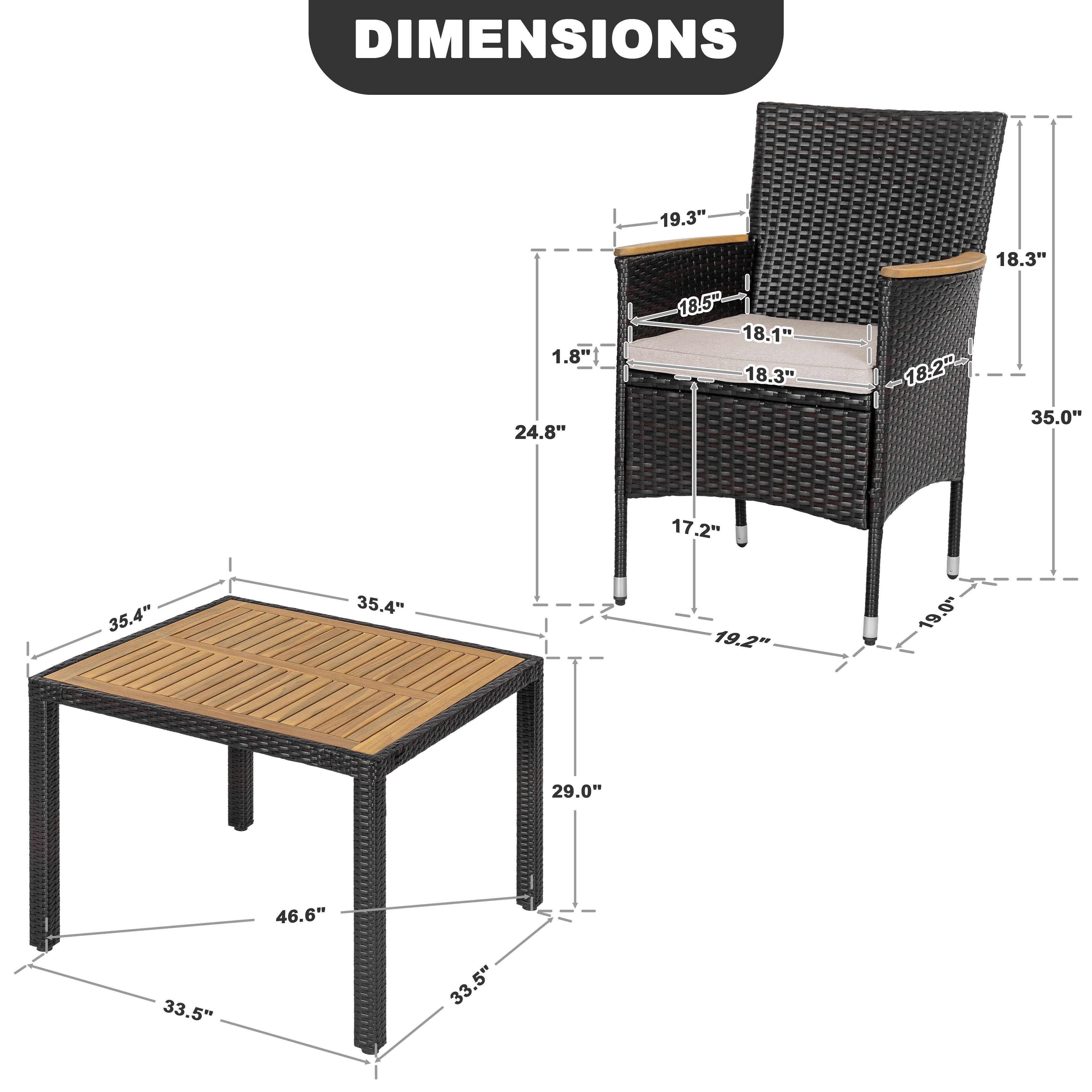 Nuu Garden Outdoor Patio Dining Table and 4 Chairs, , large