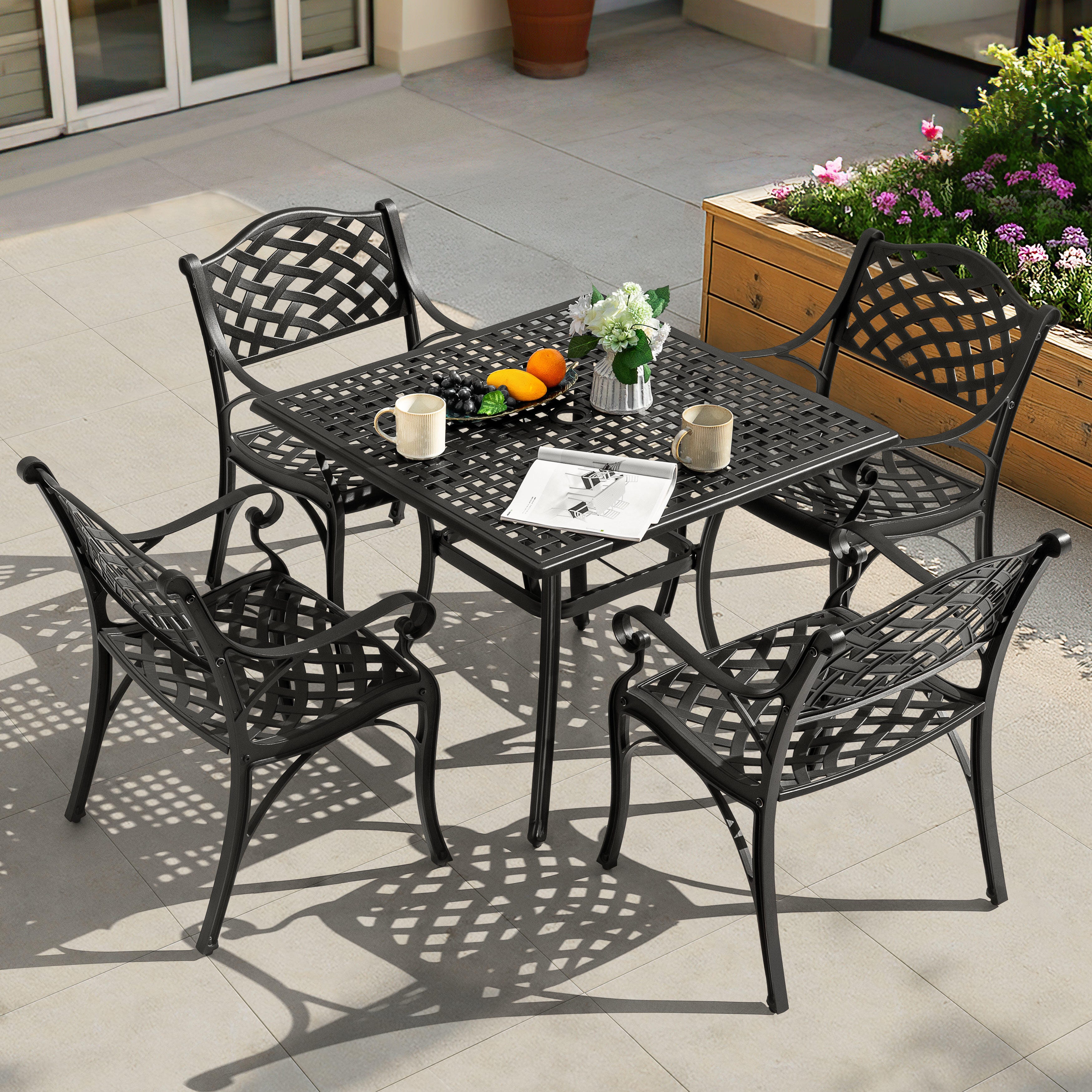 Nuu Garden Outdoor Lattice Dining Table and 4 Chairs, , rollover