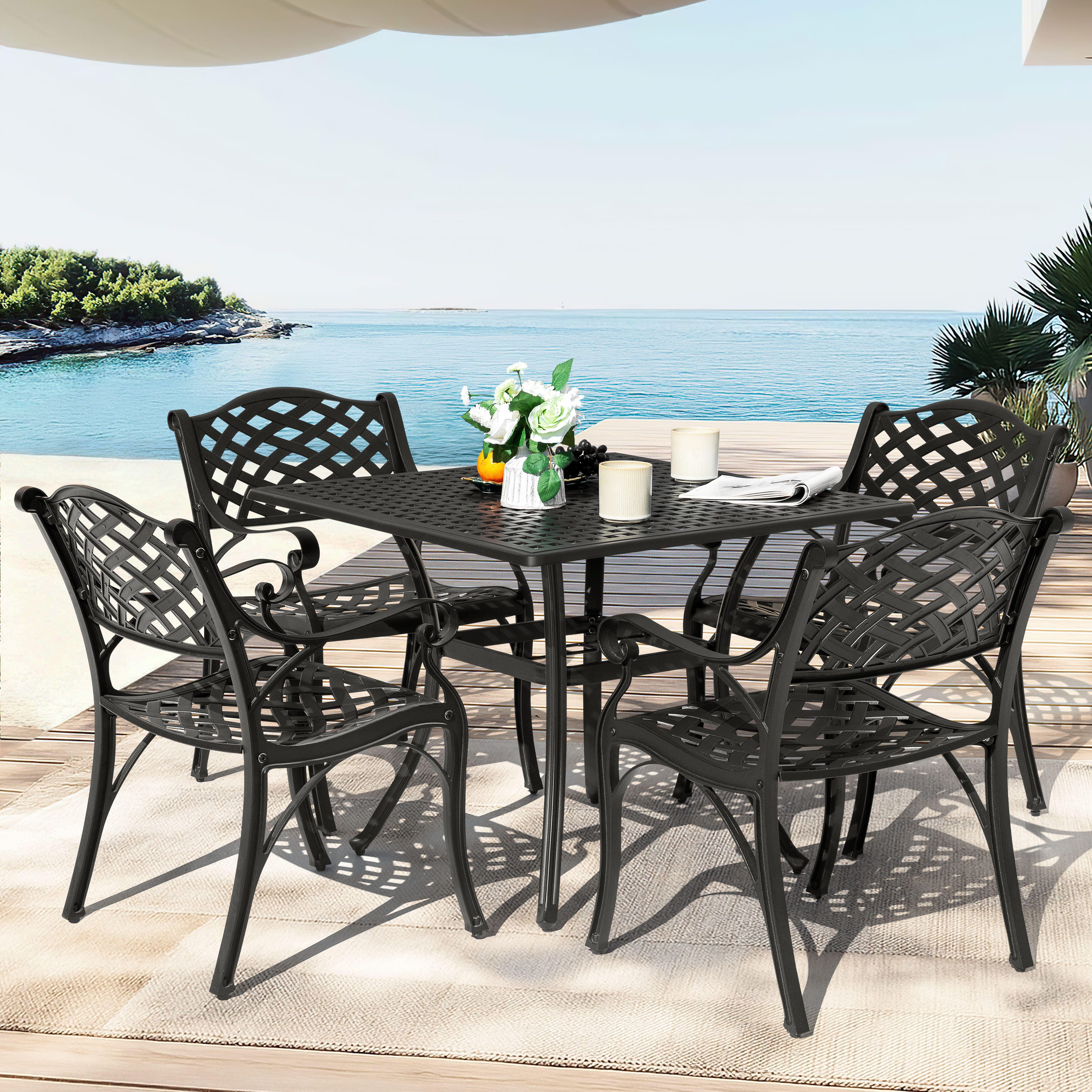Nuu Garden Outdoor Lattice Dining Table and 4 Chairs, , large