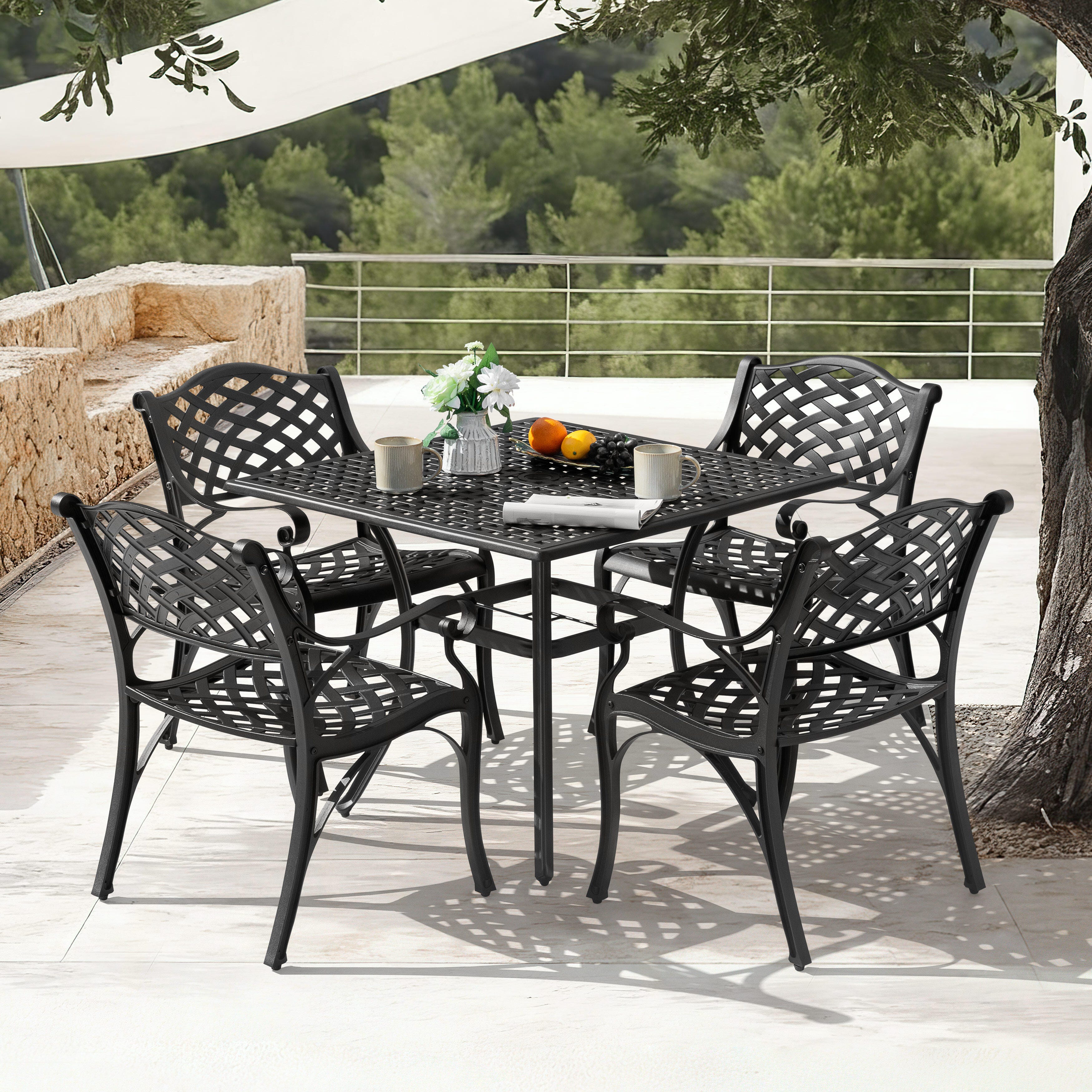 Nuu Garden Outdoor Lattice Dining Table and 4 Chairs, , large